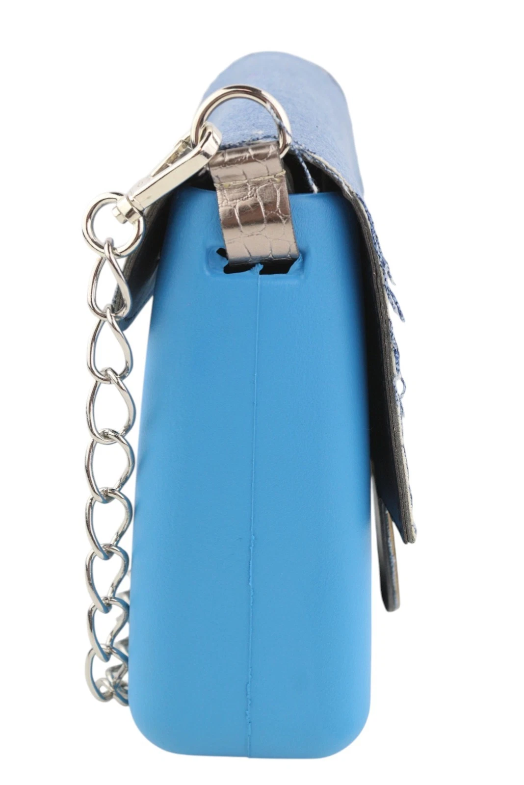 O Bag Glam Women Bag OS Blue Denim Insert Chain Clasp Crossbody - O Bag