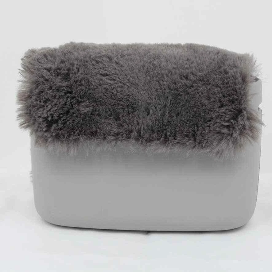 O Bag Italy Eva Compound Handbag Rubber Faux Fur Flap Magnetic Closure Grey Obag - O Bag