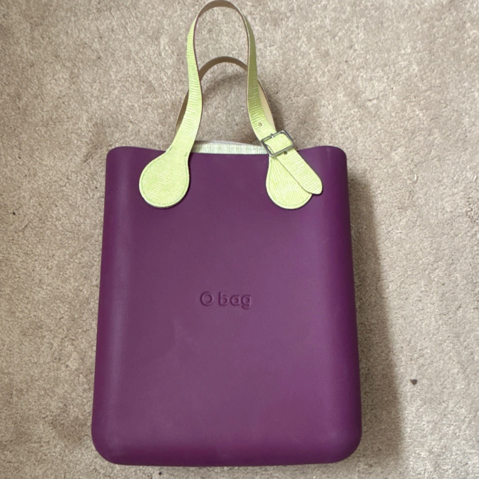 O bag Purple Large Tote with Light Green Leather Straps - O Bag