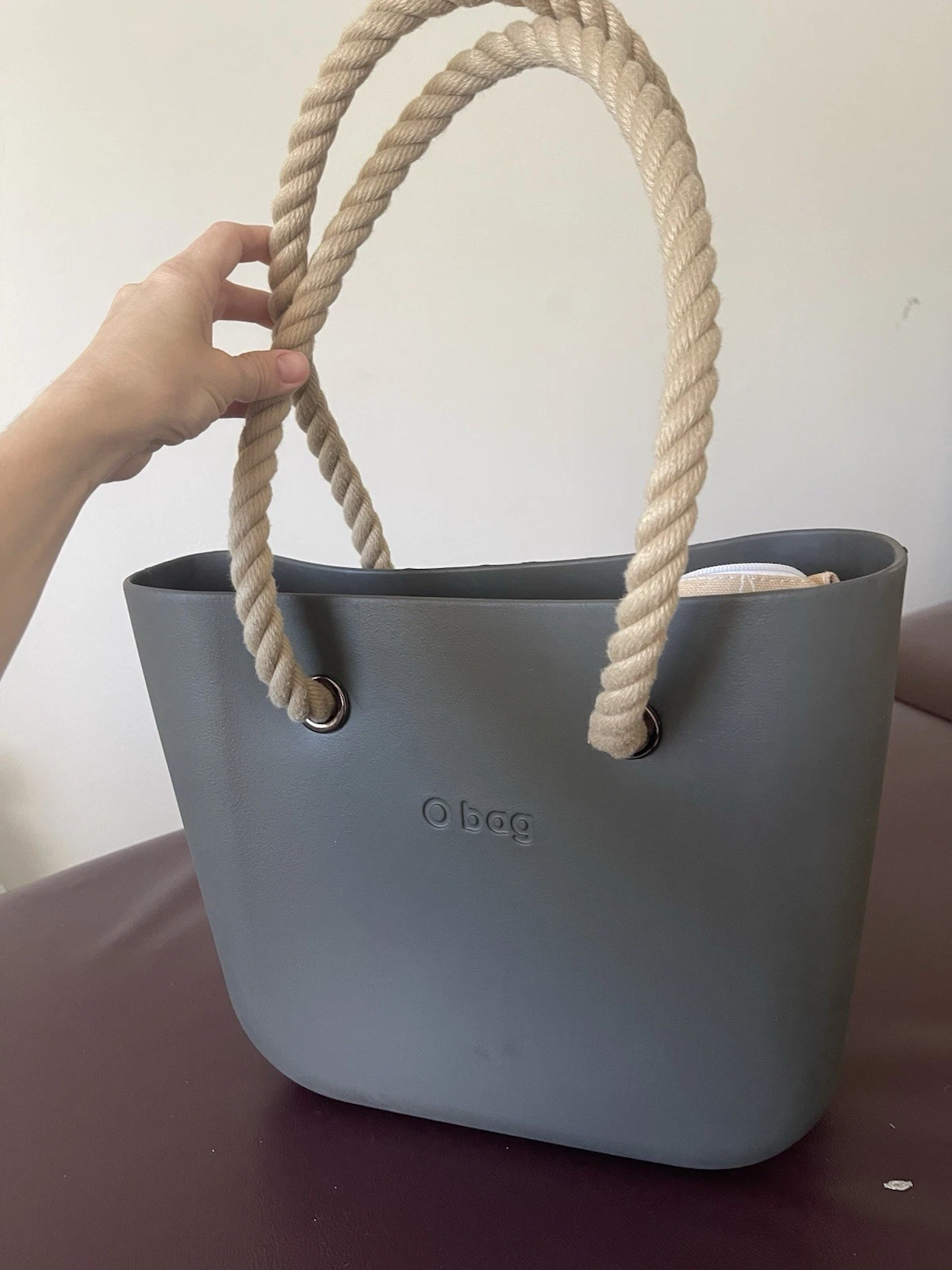 O bag Gray Tote with Rope Handles, Zip Closure, Detachable Strap for Women - O Bag