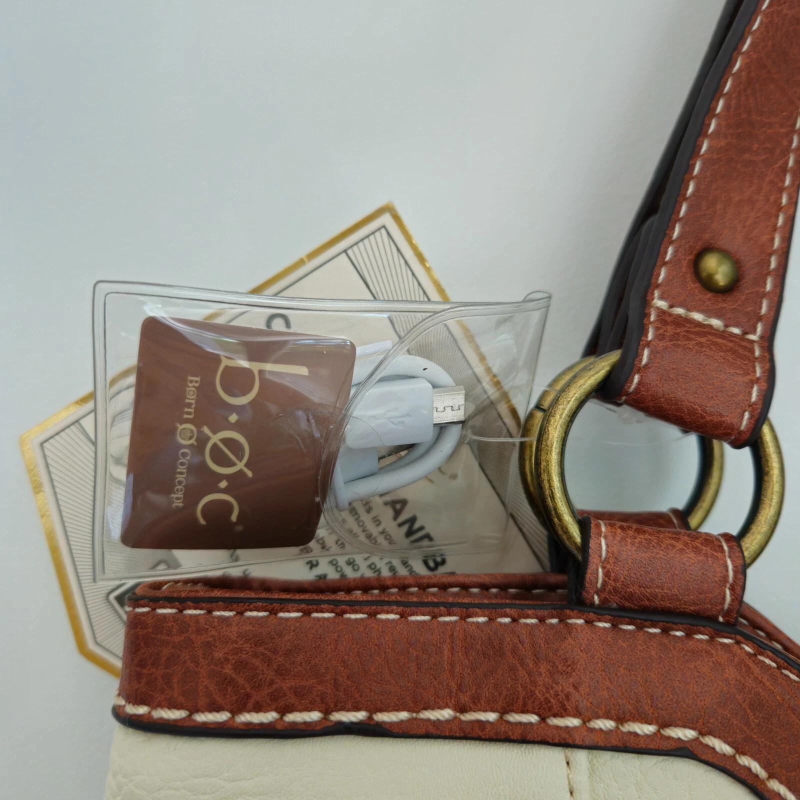 B.O.C. Crocket Power Tulip Brown Cream Tan Vegan Leather Purse Handbag - O Bag