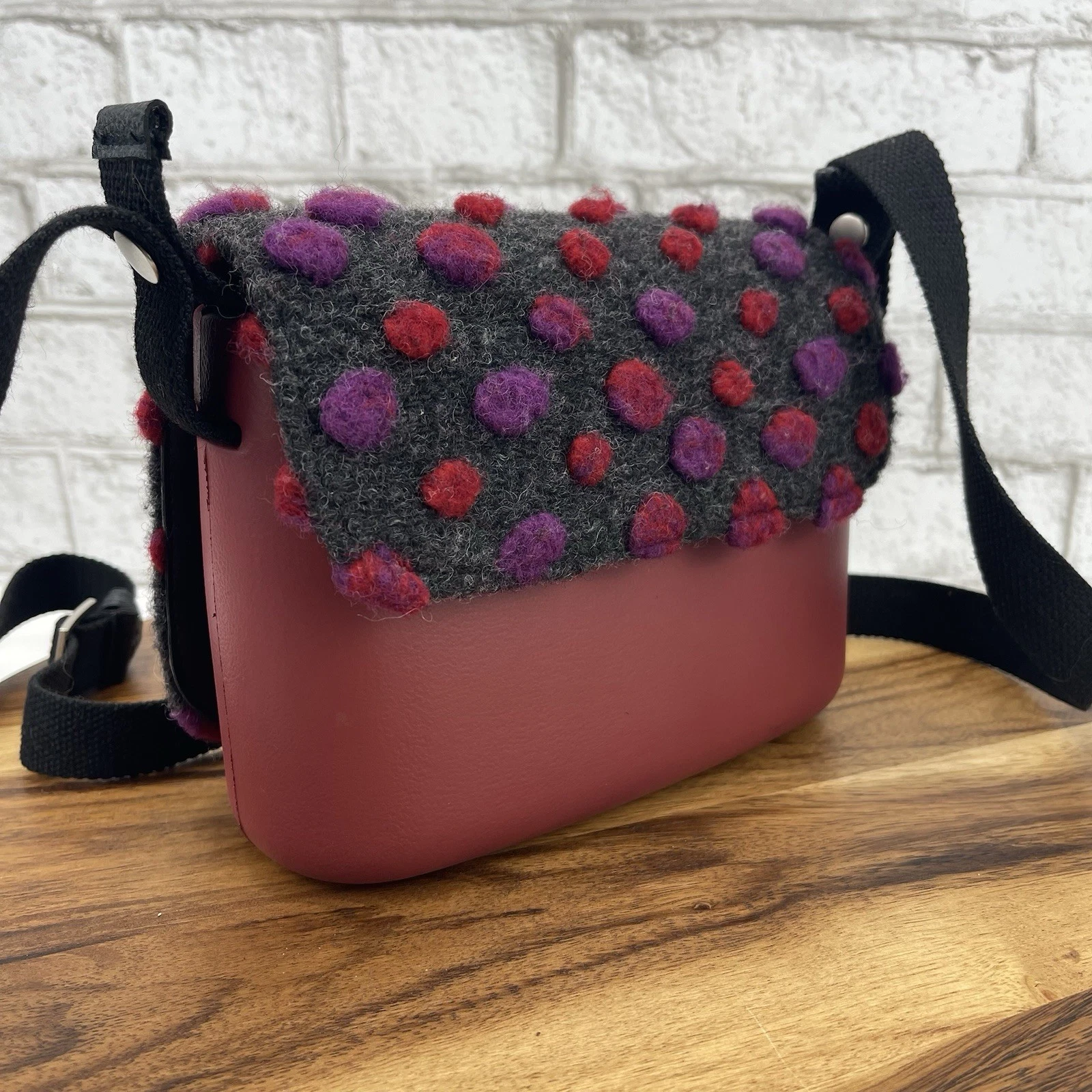 Obag O Bag O Pocket OPKO9 Womens EVA Wool Polka Dot Crossbody Bag Purse Italy - O Bag