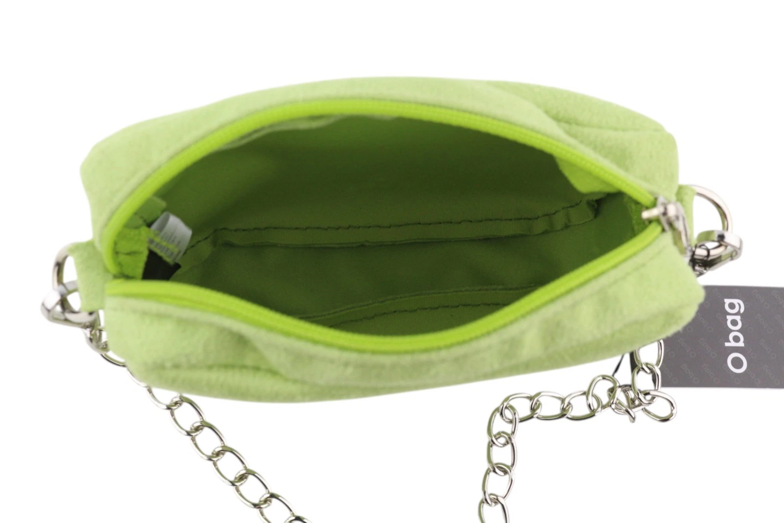 O Bag Extra Pocket Women Bag OS Green Faux Suede Silver Chain Crossbody - O Bag