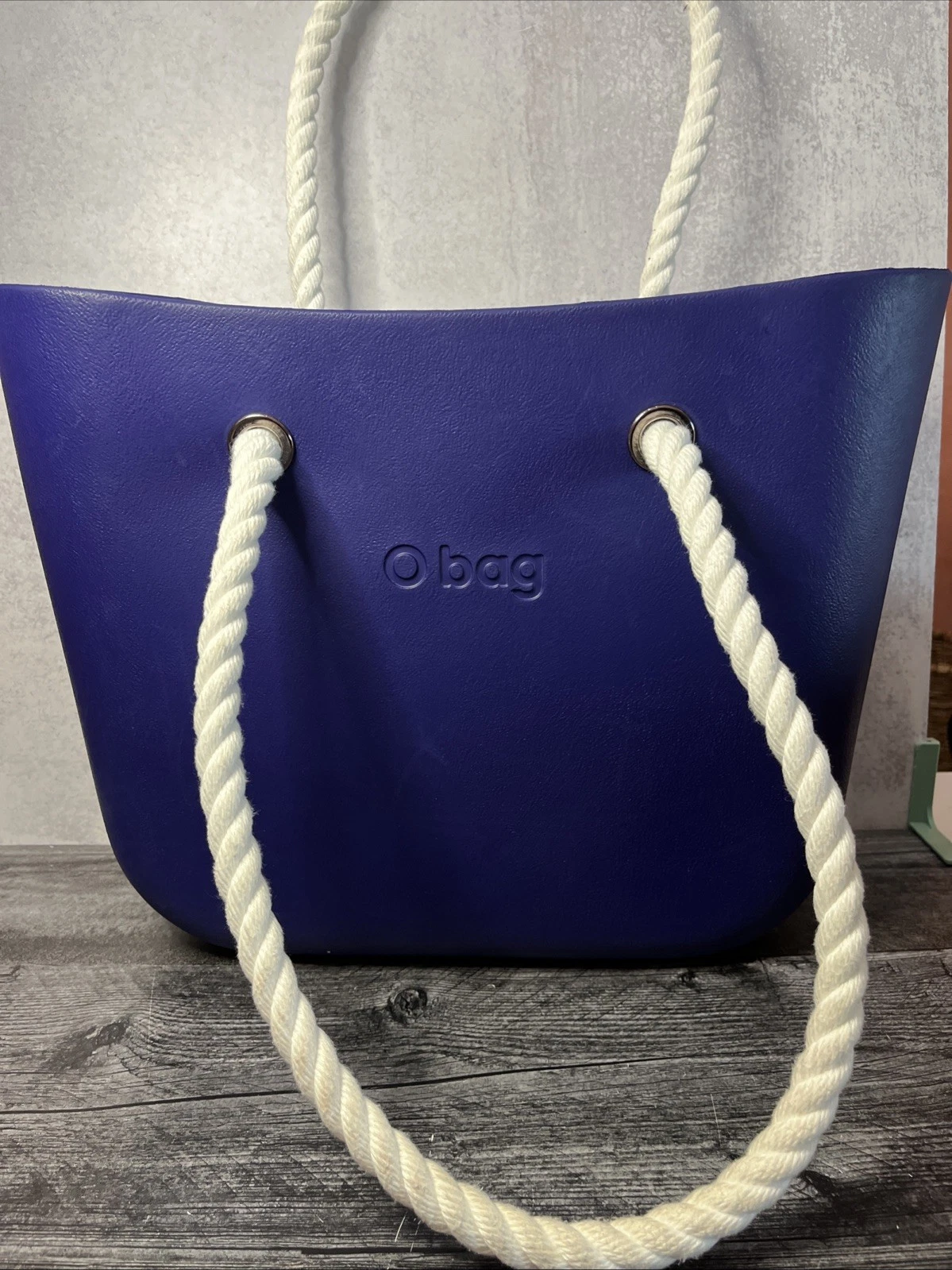 O -Bag Tote with insert, Made in Italy Blue With White Rope Handles - O Bag