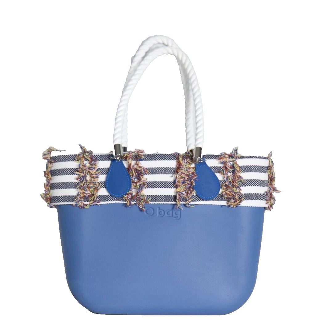 O Bag Unisex Blue Purse Striped Trim Inner Canvas Rope Handles Waterproof Tote - O Bag