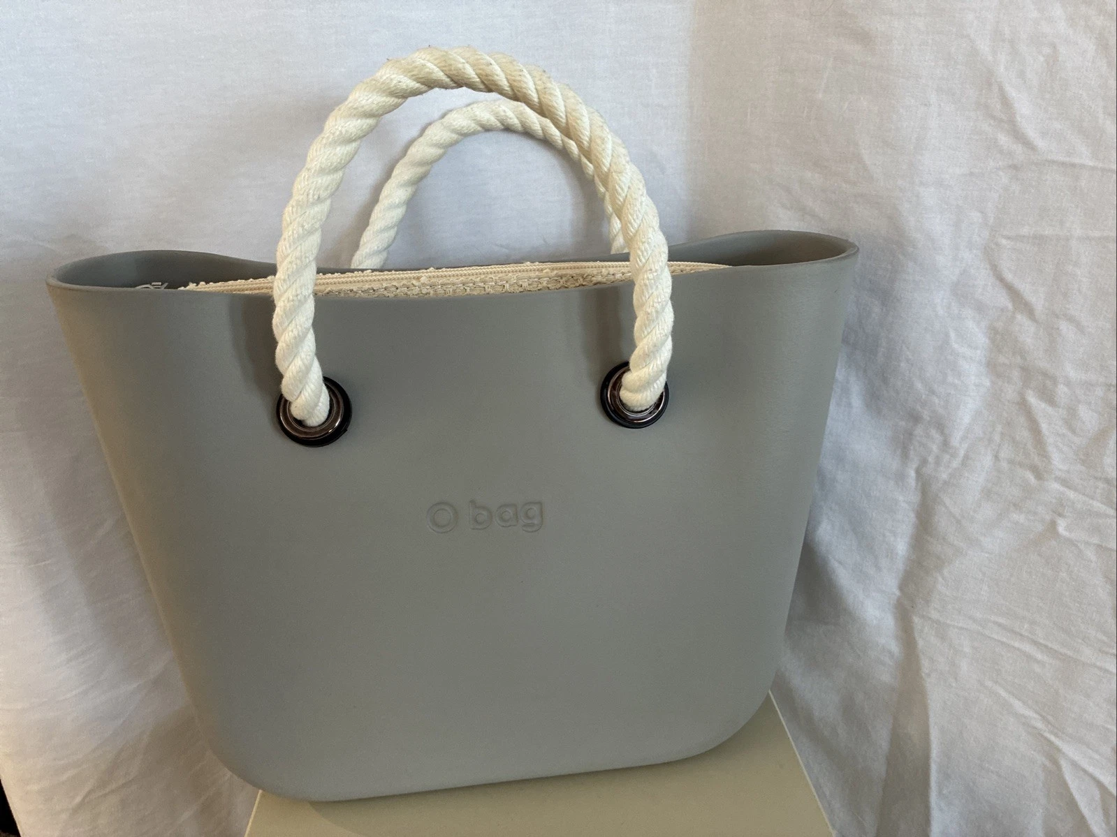 Gray O Bag Classic Lightweight Zip Top Tote Bag Rope Handles With Dust Bag - O Bag