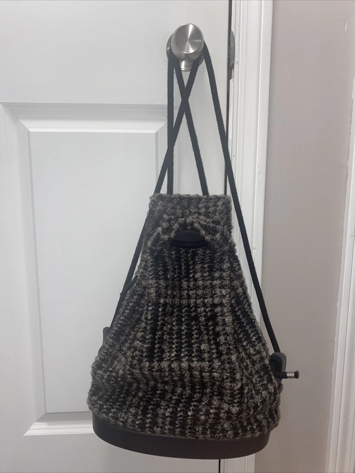 Rare O Bag Italy Sling Sack Backpack Bag Wool Tweed Rubber Bottom Anthropologie - O Bag