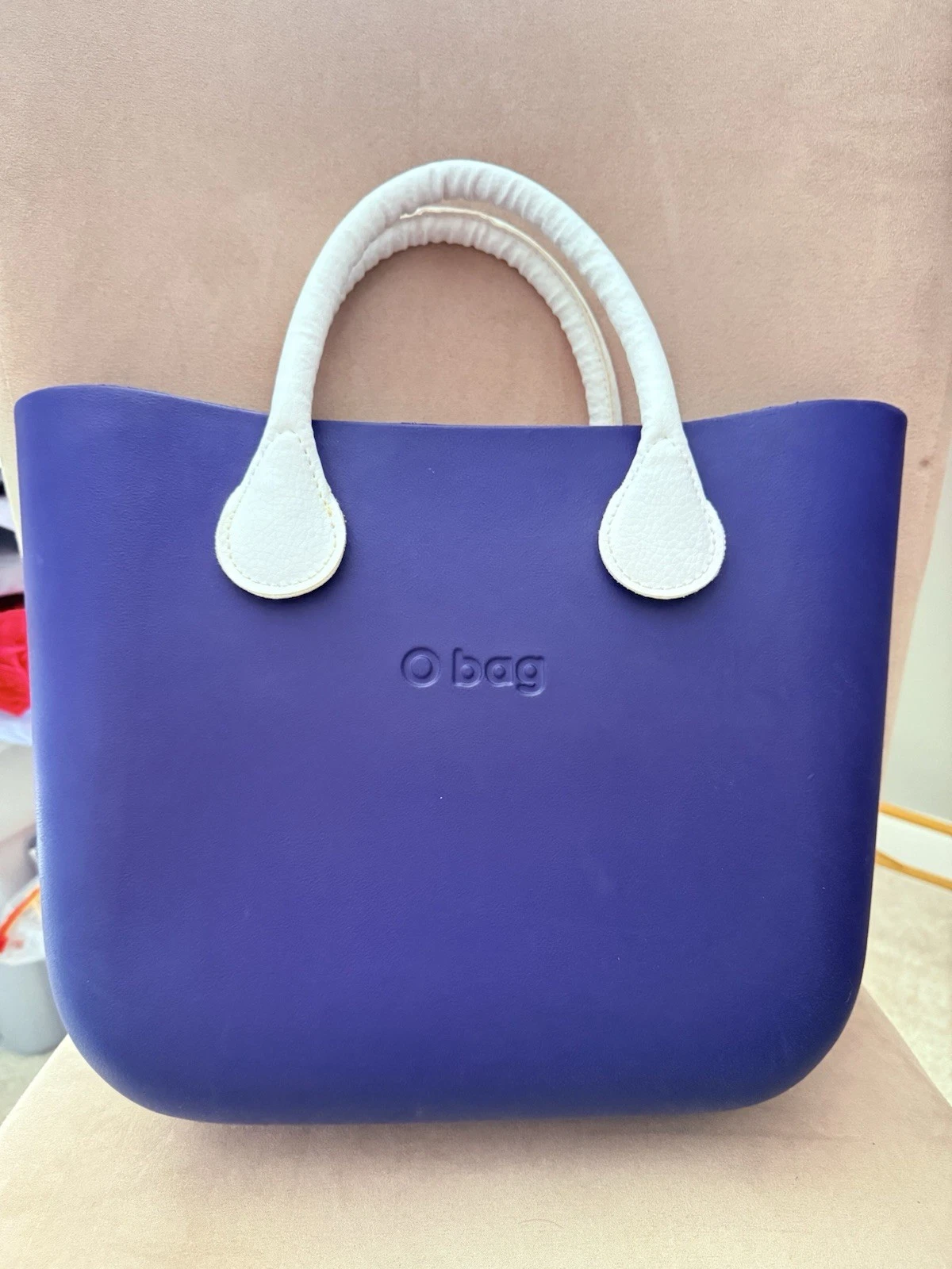 O Bag Blue Italian Handbag Purse Waterproof White Handles Removable Lining - O Bag