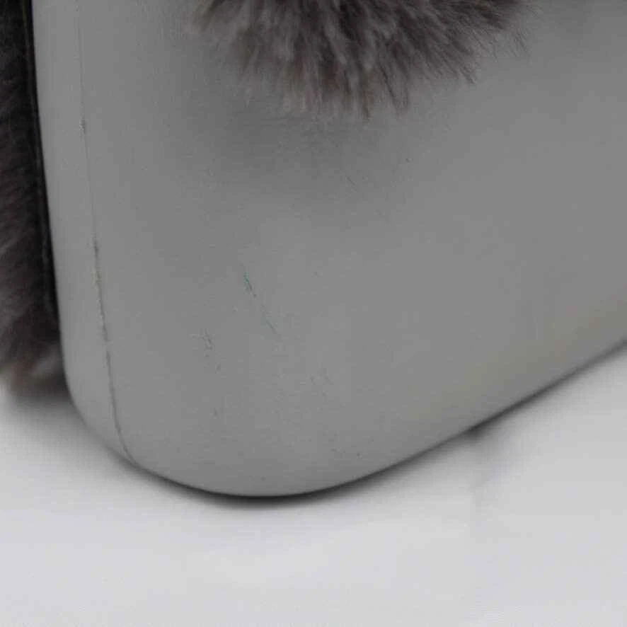 O Bag Italy Eva Compound Handbag Rubber Faux Fur Flap Magnetic Closure Grey Obag - O Bag