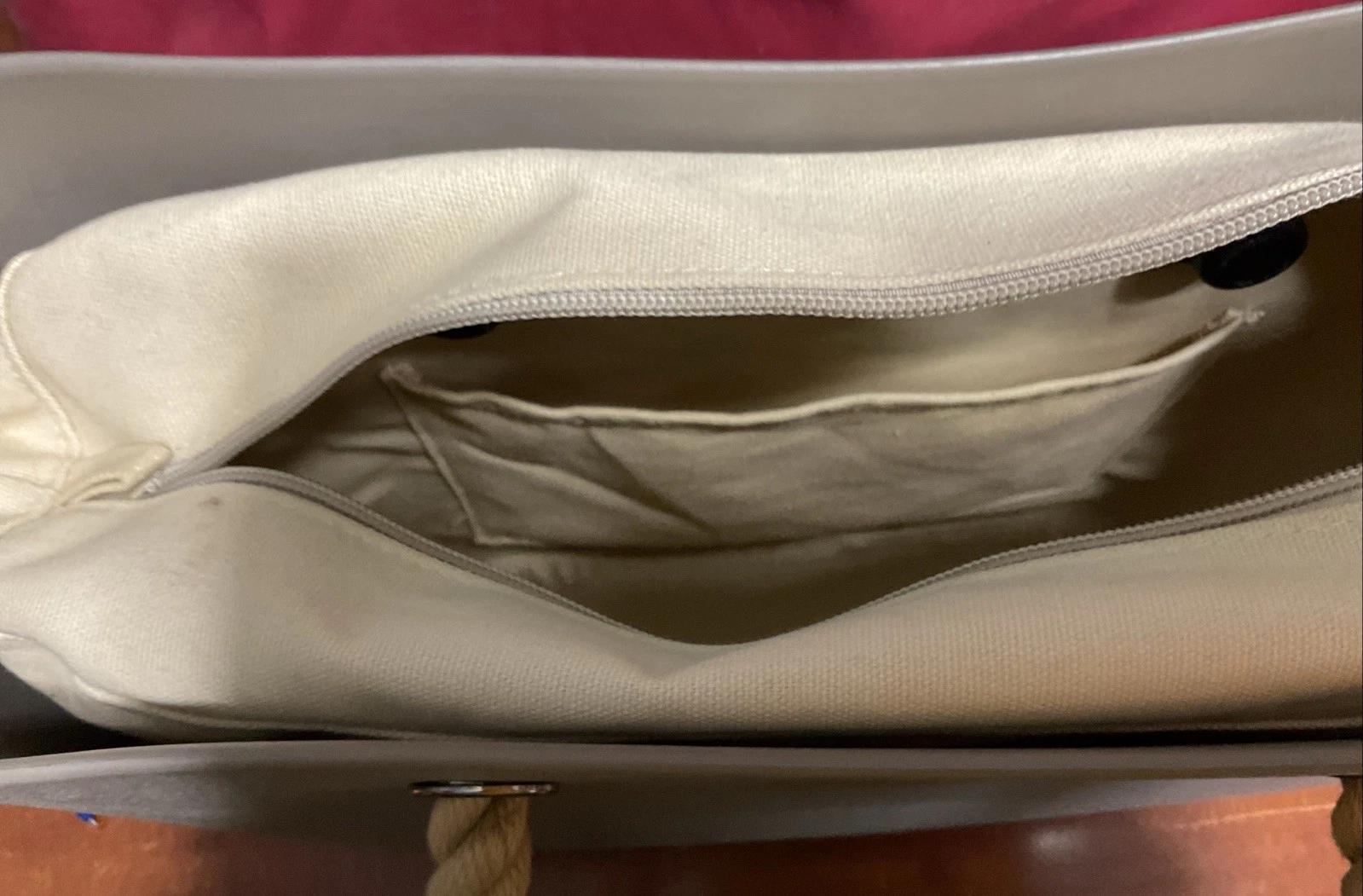 “O BAG “ ITALIAN MADE BAG GREY WATERPROOF ZIPPER LINER ROPE HANDLE - O Bag