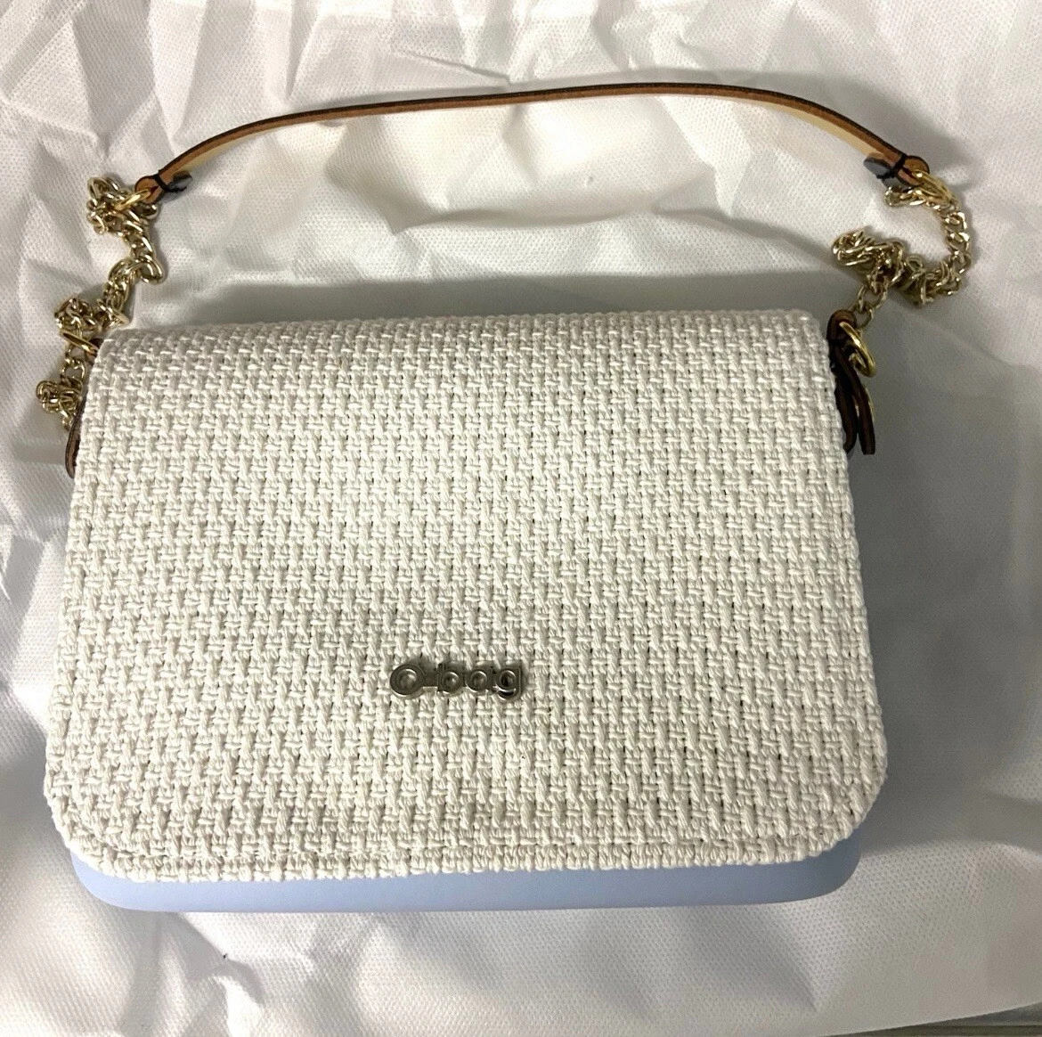 O Bag Obag Italy Eva Pocket Shoulder Bag Blue Tweed Purse Chain Strap NEW O-Bag - O Bag