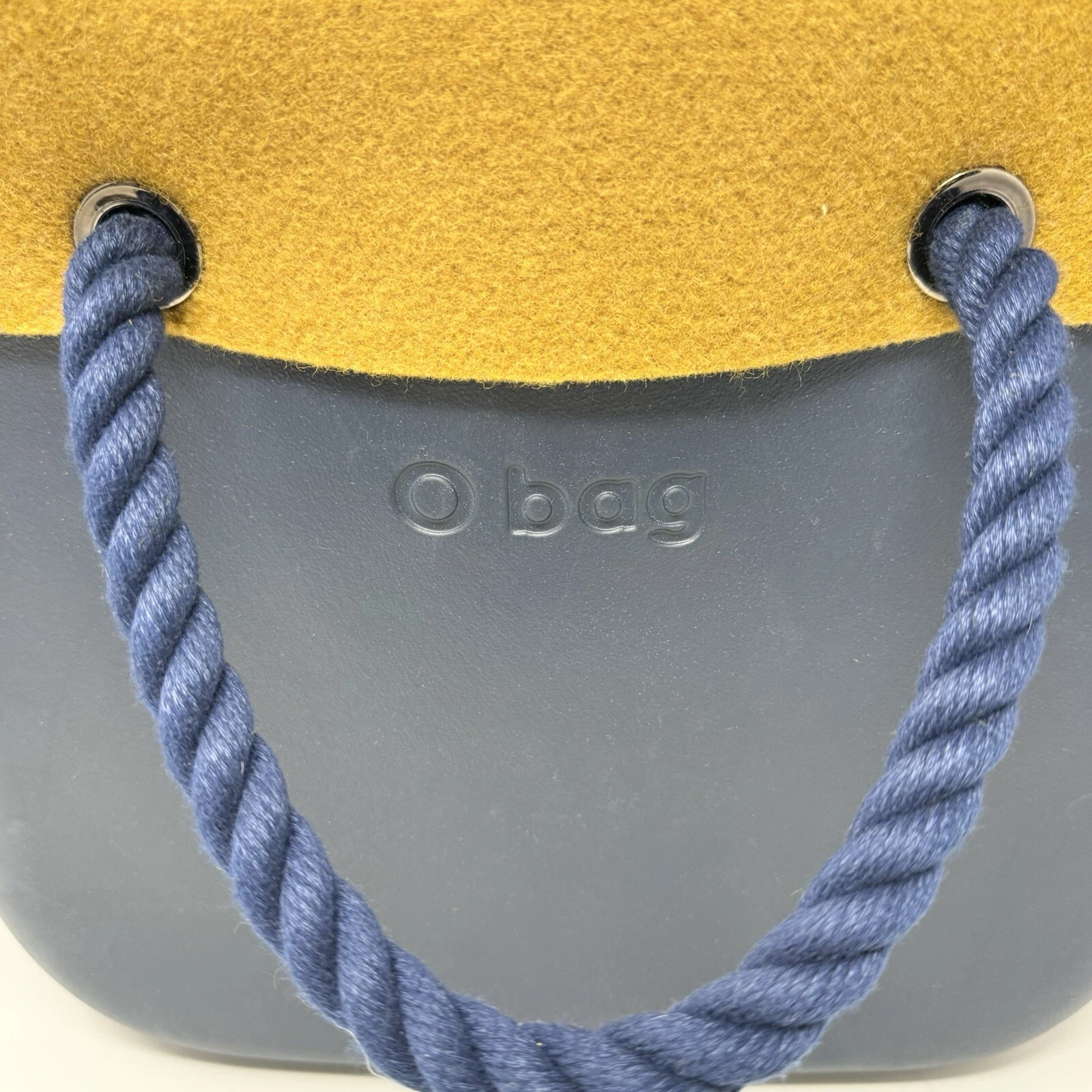 O BAG OBAG Women Tote Purse Shoulder Bag Navy Curry Yellow Rubber Zip Top Lined - O Bag