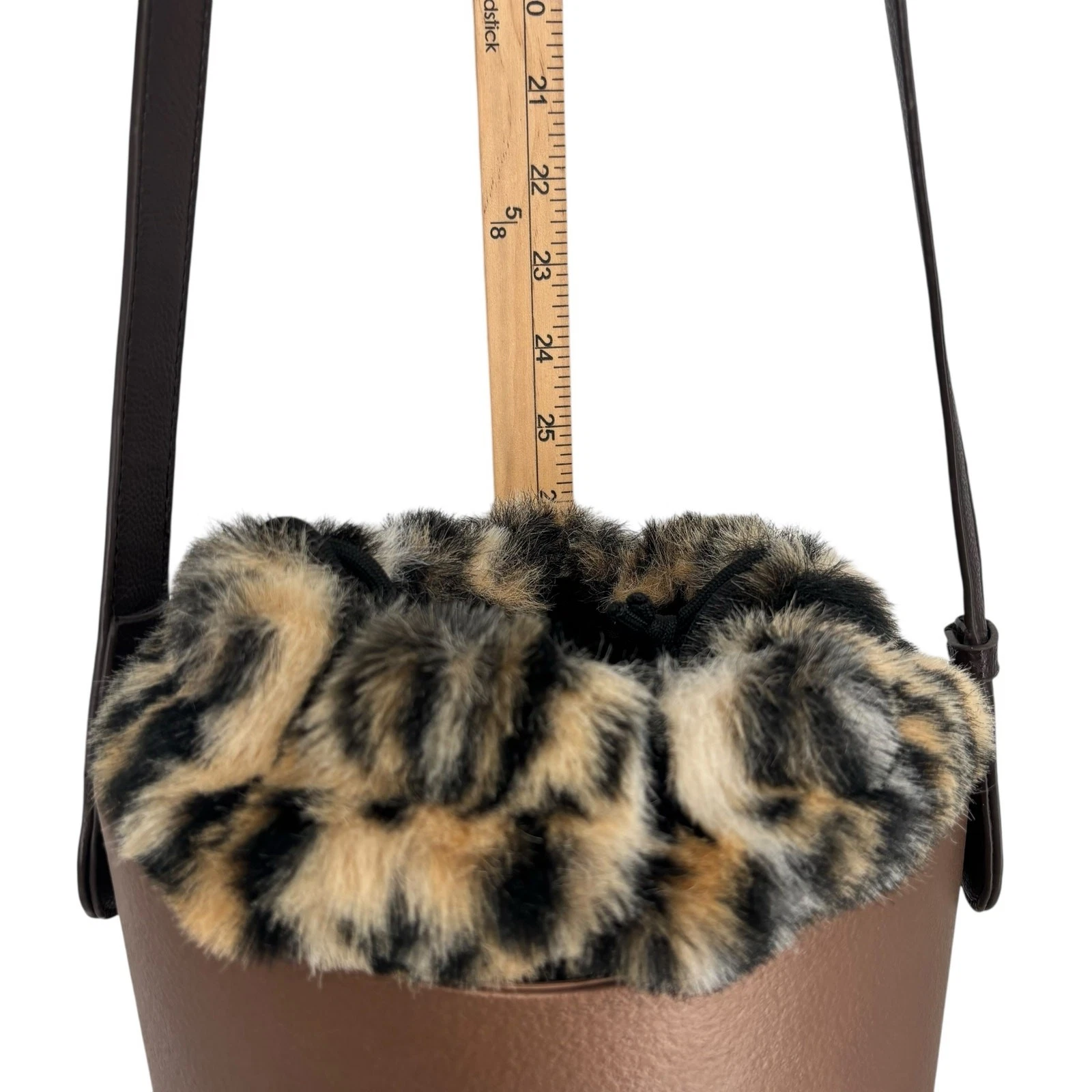 O Bag Italy Eva Compound Basket Tote Crossbody Bronze Faux Leopard Drawstring - O Bag