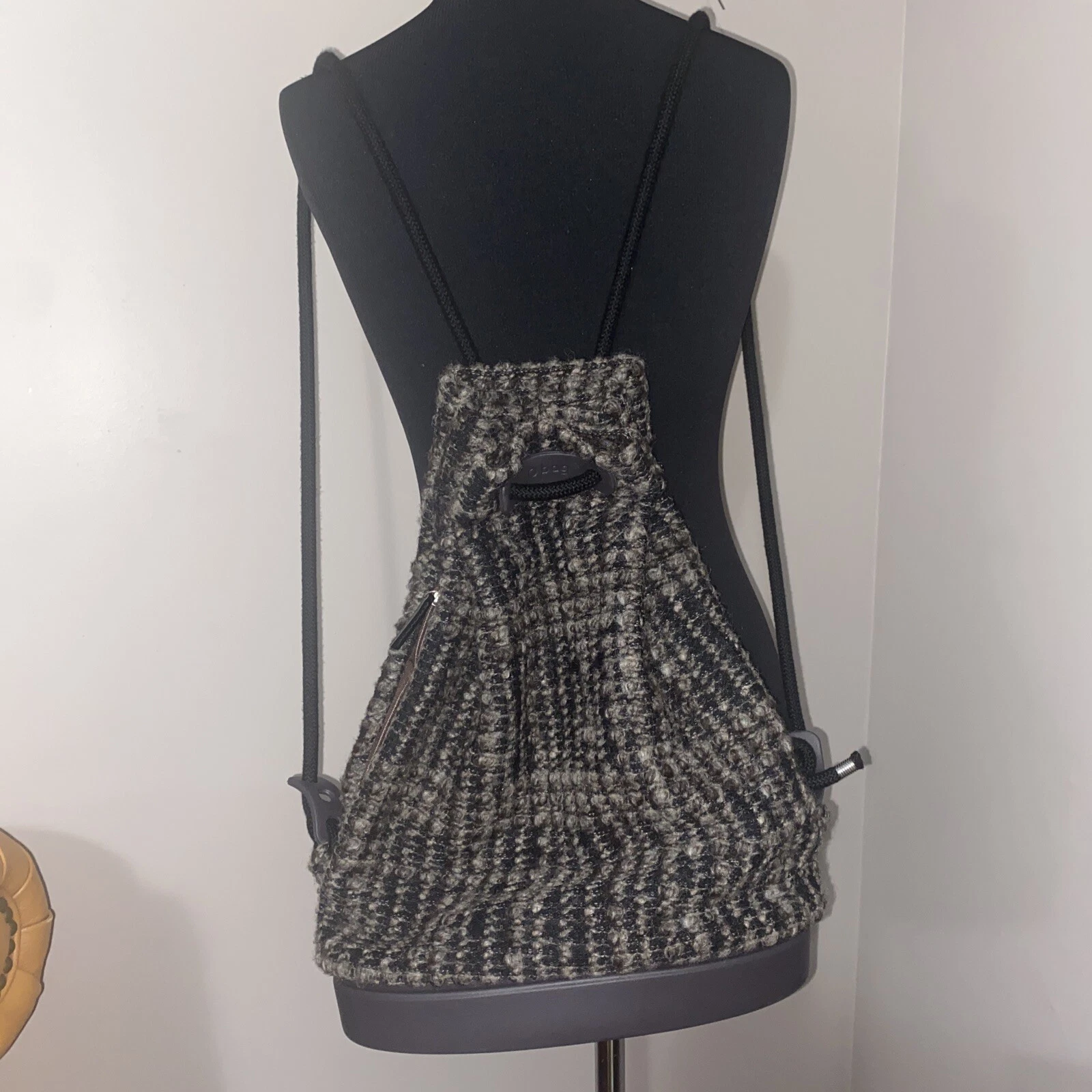 Rare O Bag Italy Sling Sack Backpack Bag Wool Tweed Rubber Bottom Anthropologie - O Bag