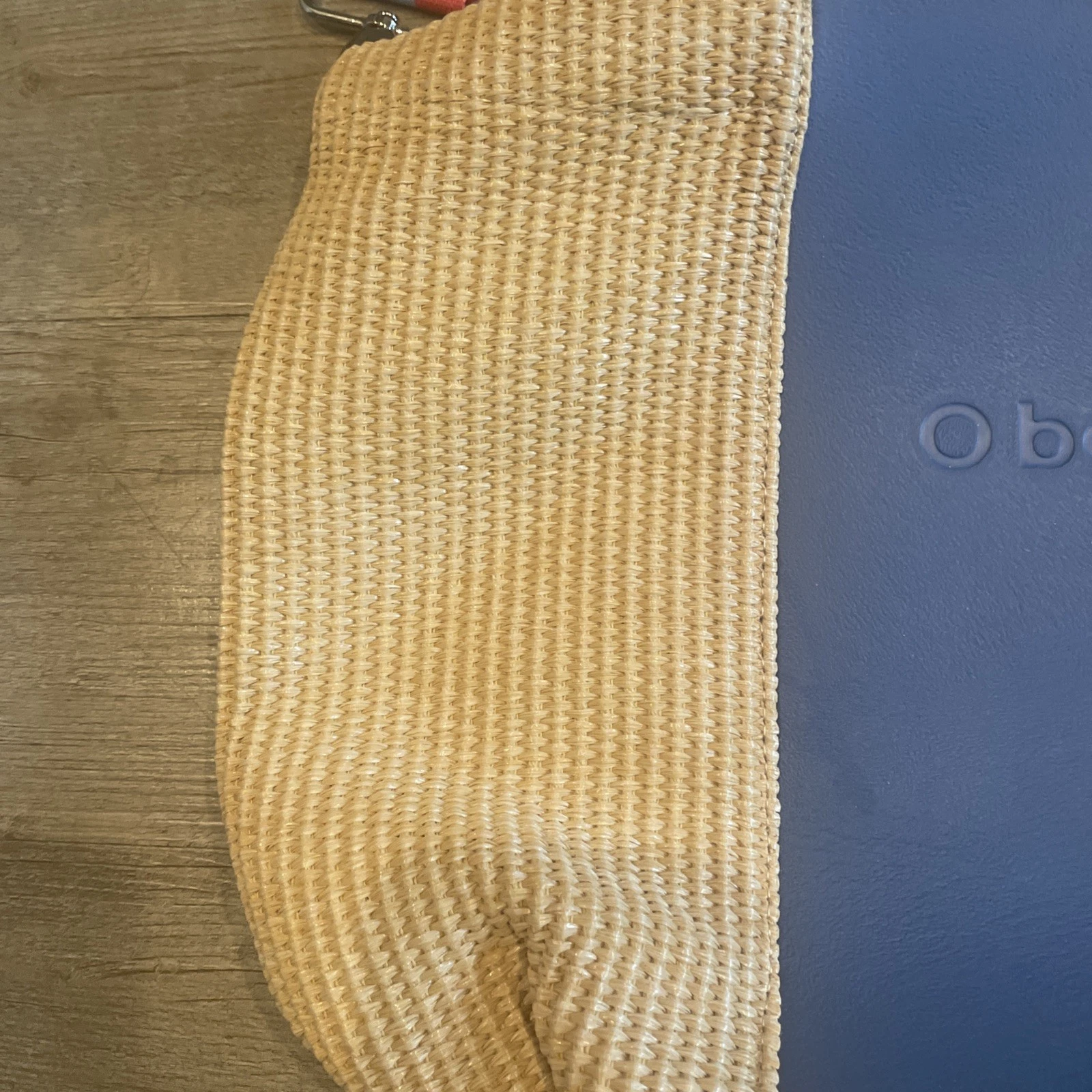 Vtg Obag Italy Blue Striped Woven Crossbody Purse w/Red + Blue Straps 12” x 15” - O Bag