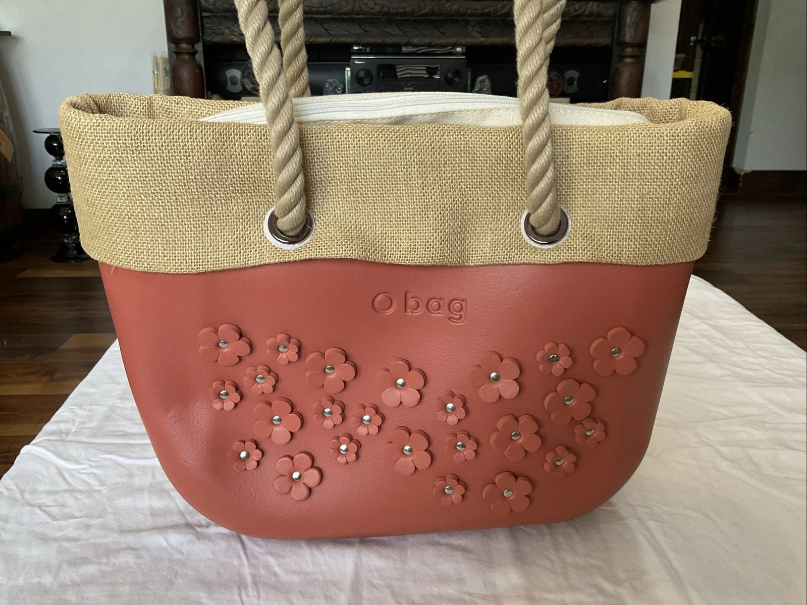 Medium Obag Flower With Trim, Rope - O Bag