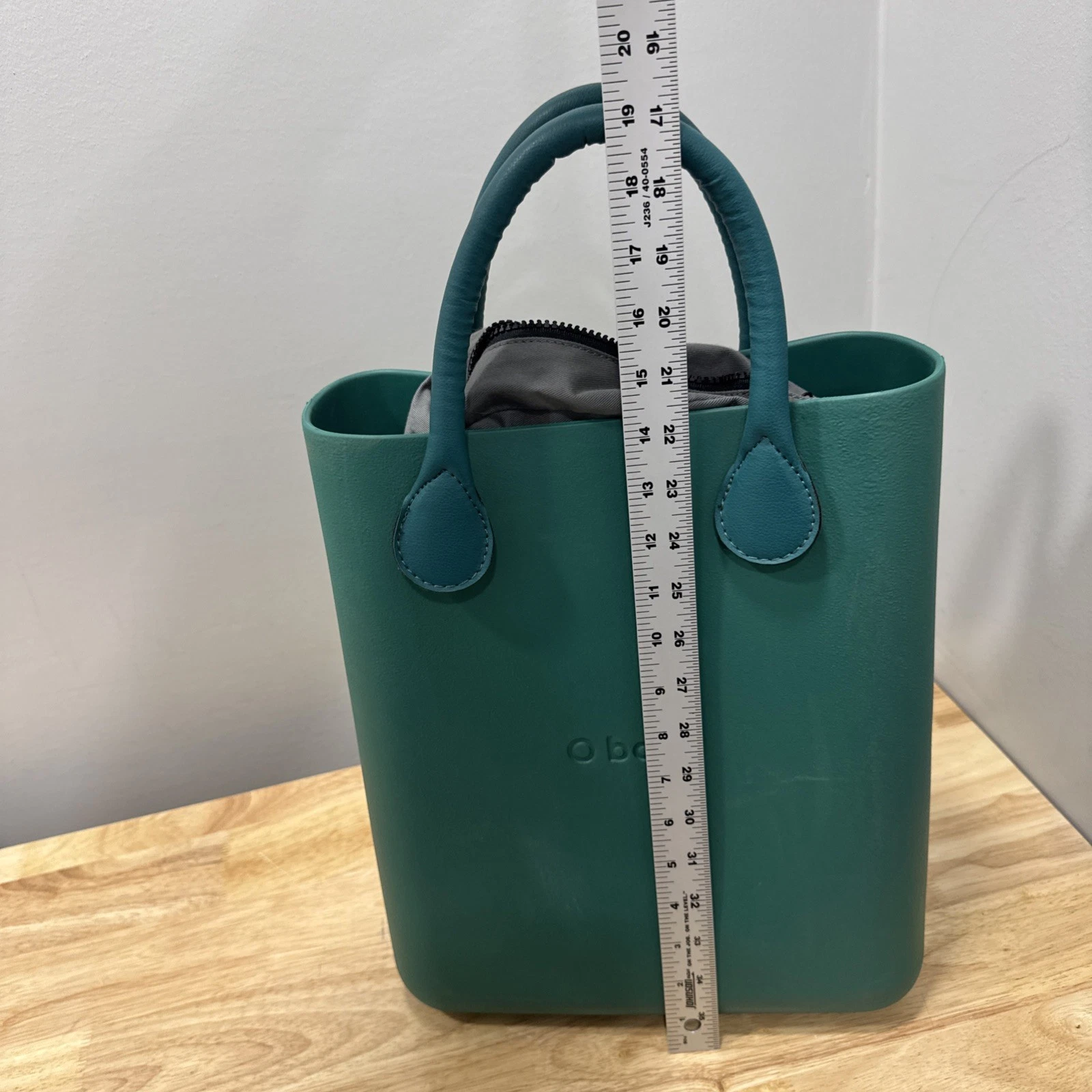 O bag Mini Teal Rubber Tote Handbag with Zip Liner Insert Italian Modern - O Bag
