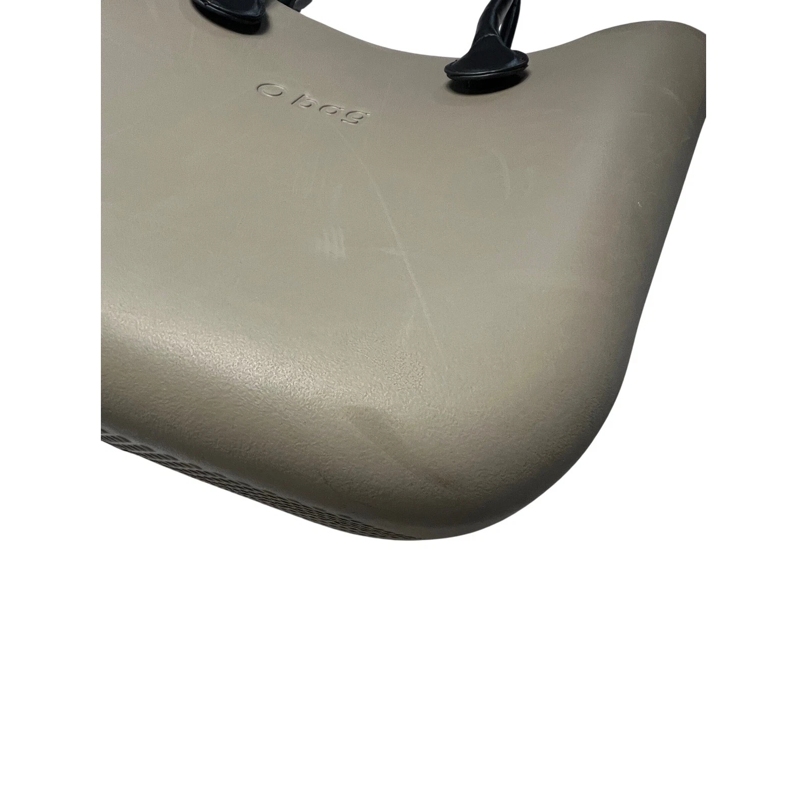 O bag Taupe Rubber Tote Bag with Black Faux Leather Handles - O Bag