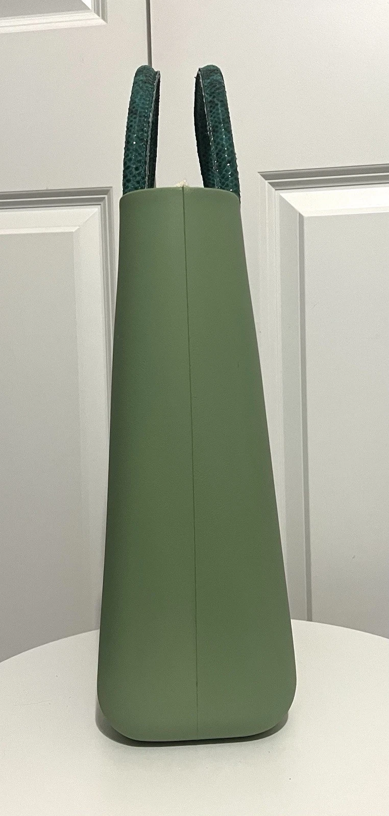 O bag Matcha Green W/ Blue Reptile Handles & Canvas Lining - O Bag