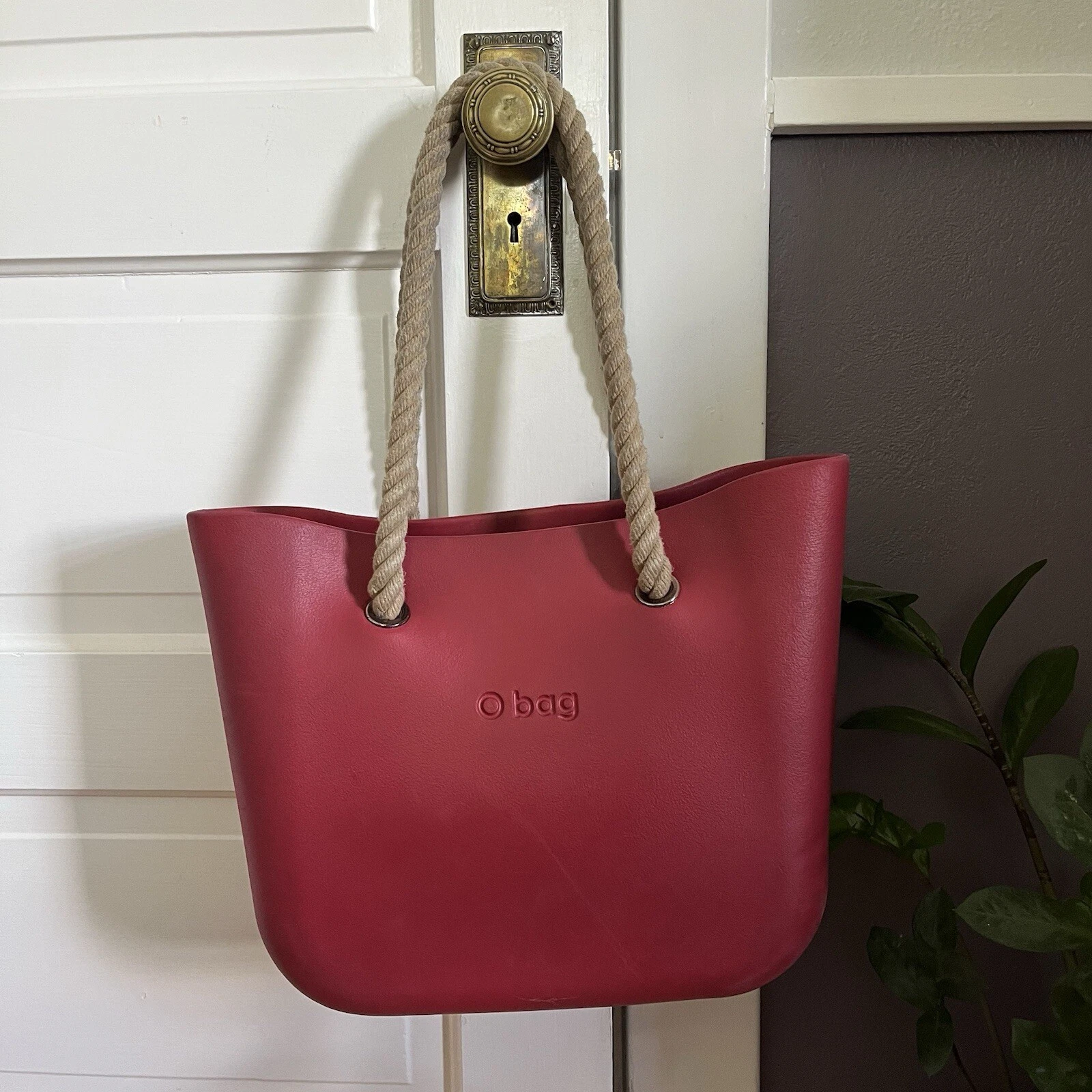 Obag O Bag Red Tote Handbag Shoulder Bag Purse Unlined Rope Handle - O Bag