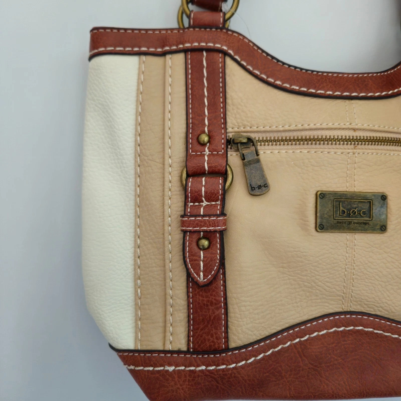 B.O.C. Crocket Power Tulip Brown Cream Tan Vegan Leather Purse Handbag - O Bag