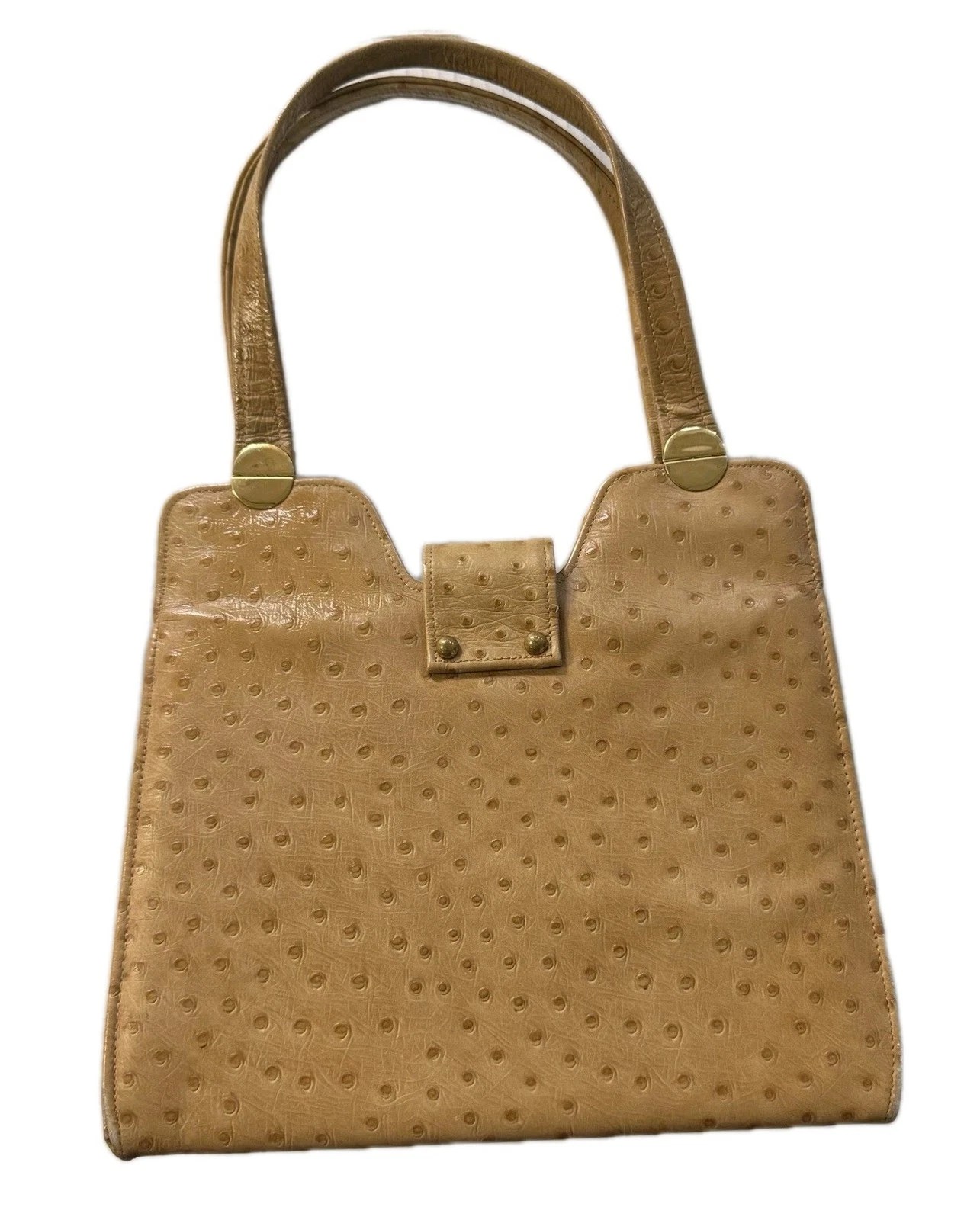 Vintage Lenox Tan Leather Embossed Circle Texture Bag F/O Clasp Two Pockets - O Bag