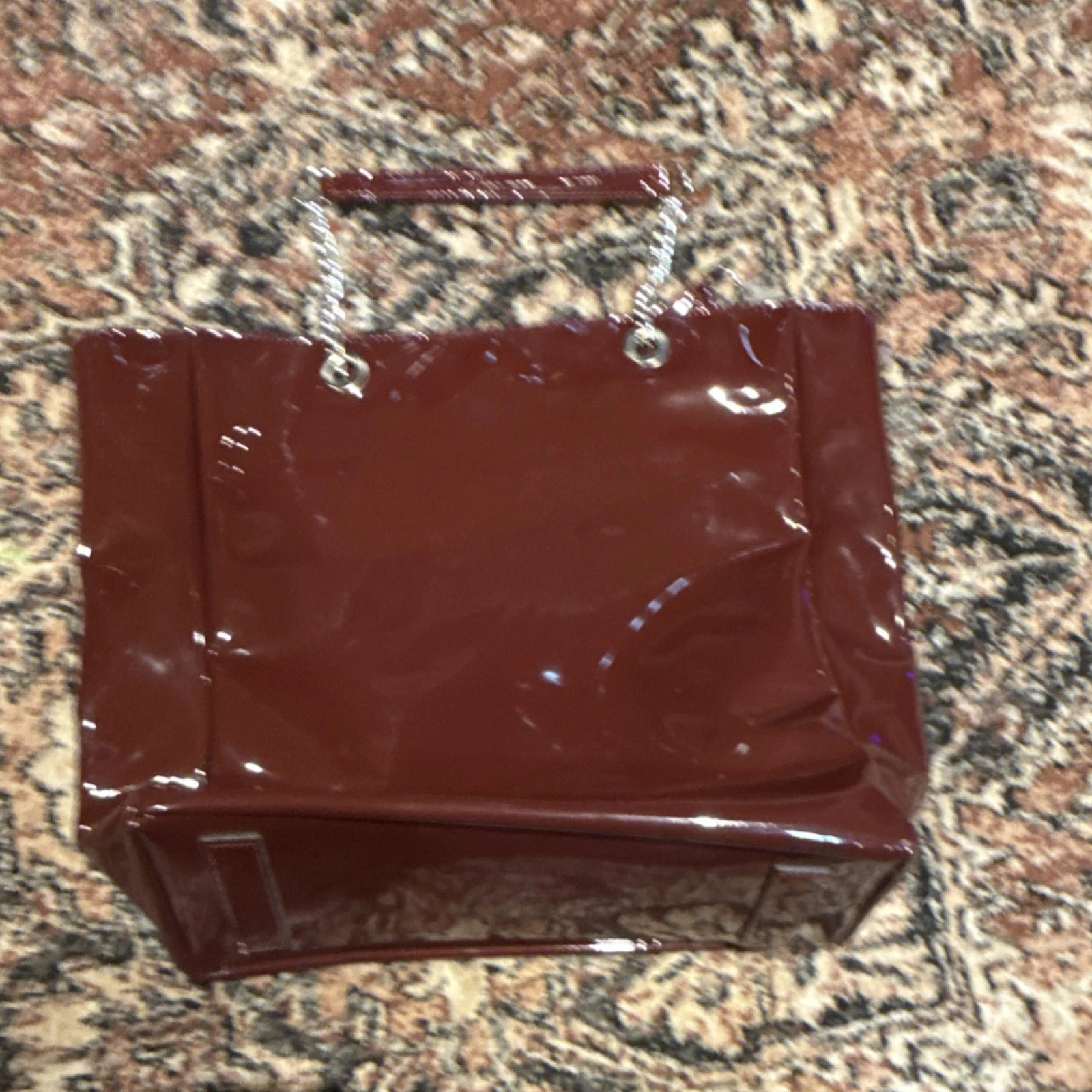 O bag Burgundy polyurethane Tote with short Chain Handles - O Bag