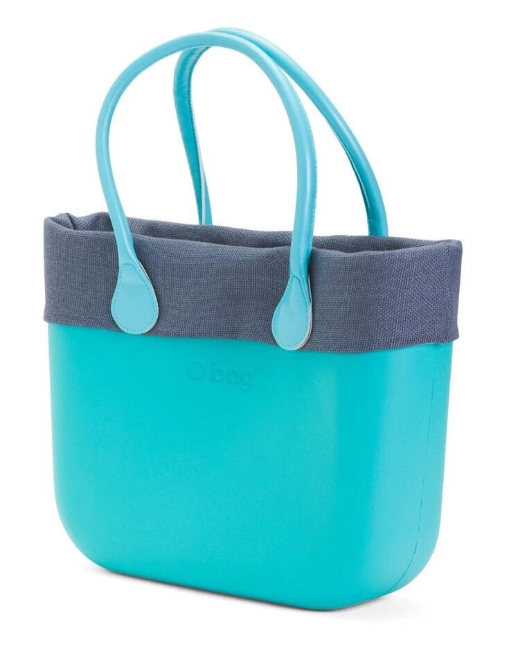 New O Bag Italy Borsa Tote Blue Aqua Removable Canvas Insert 16”W - 12” H - O Bag