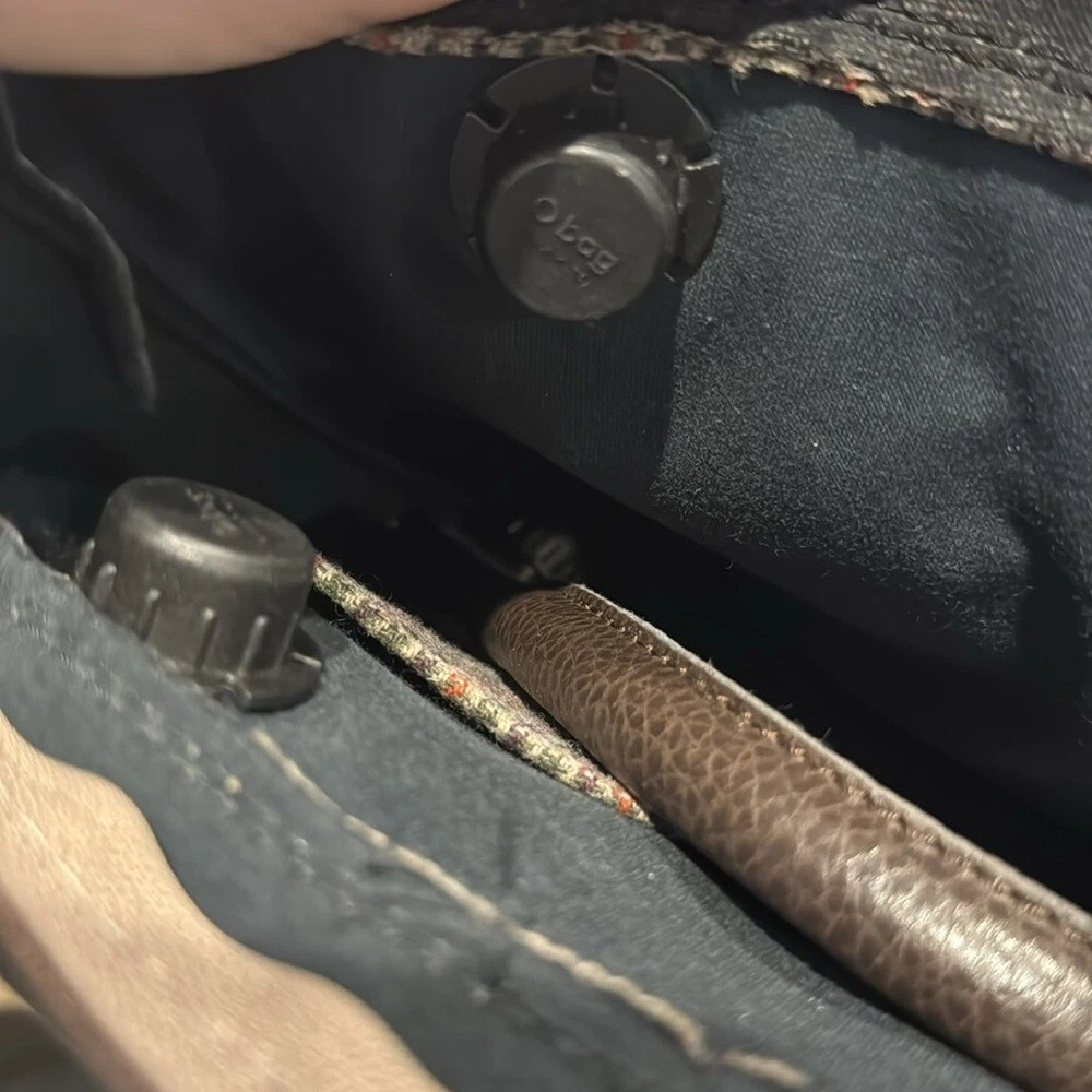 O Bag Tote with Herringbone Insert & Leather Handles Large Brown Italian - O Bag