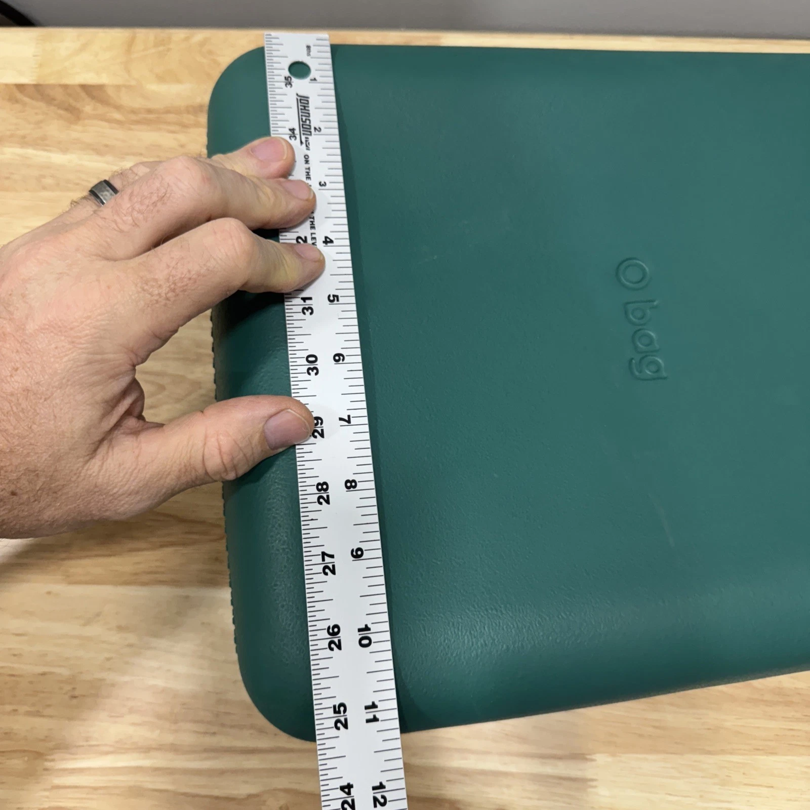 O bag Mini Teal Rubber Tote Handbag with Zip Liner Insert Italian Modern - O Bag