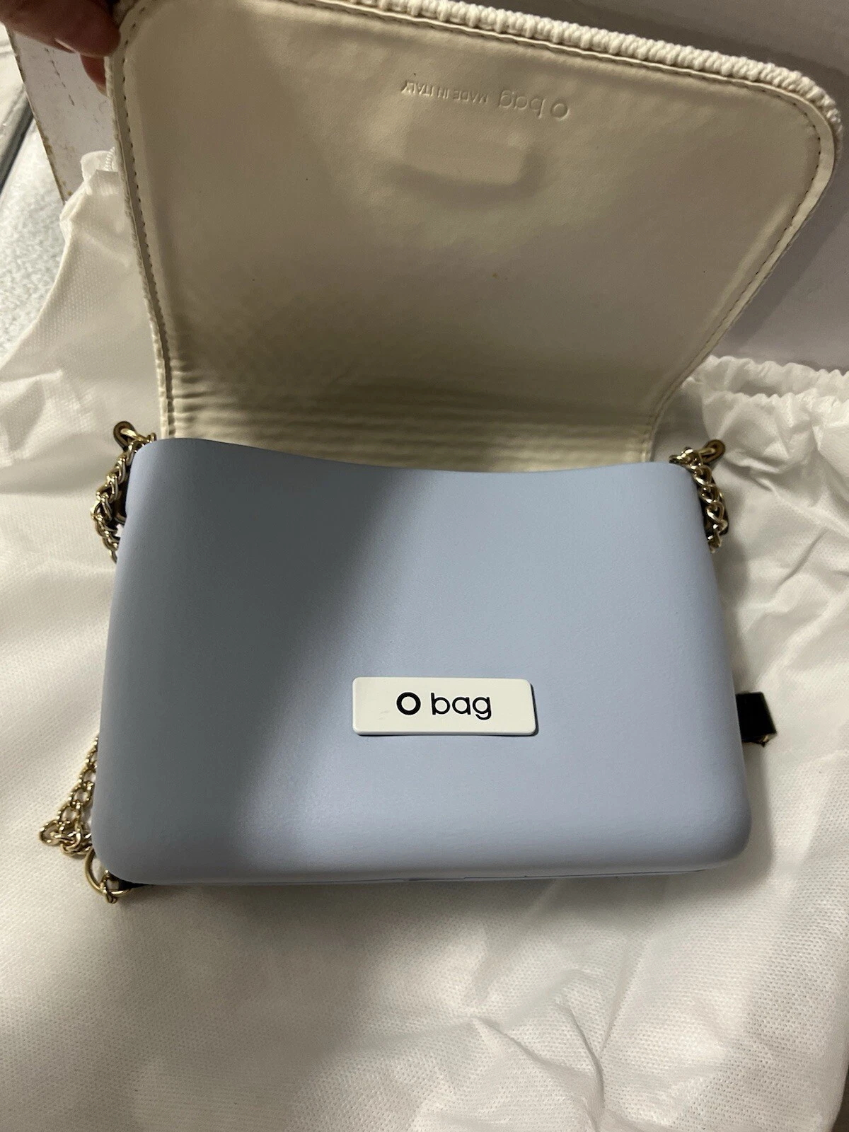 O Bag Obag Italy Eva Pocket Shoulder Bag Blue Tweed Purse Chain Strap NEW O-Bag - O Bag