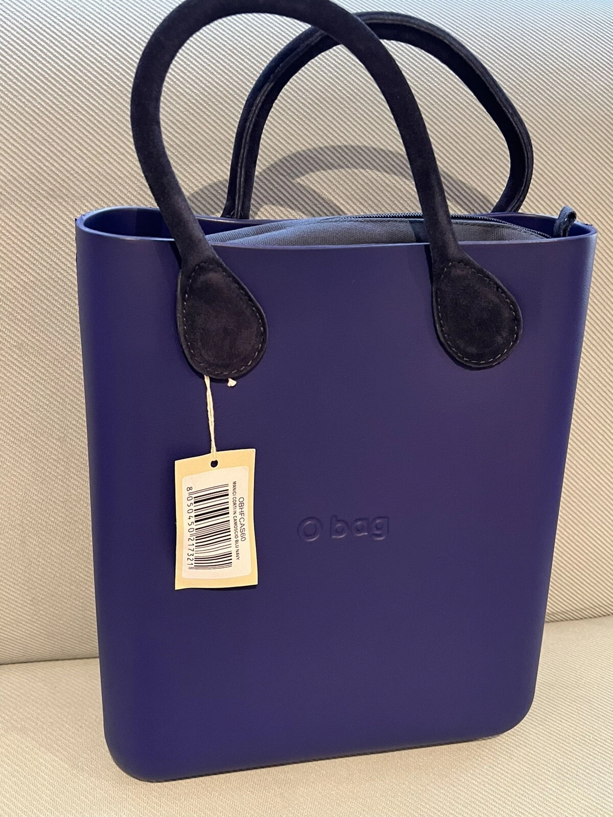 O bag Obag Italy Borsa Chic Blue Iris Eva Large Tote Purse Suede Navy Handle New - O Bag