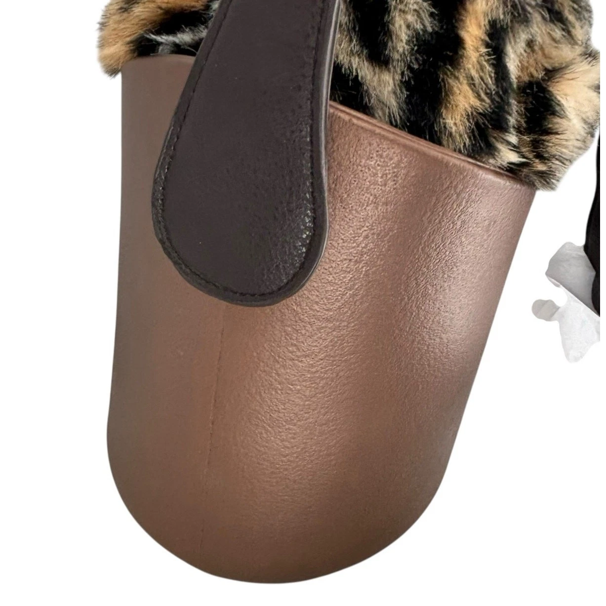 O Bag Italy Eva Compound Basket Tote Crossbody Bronze Faux Leopard Drawstring - O Bag