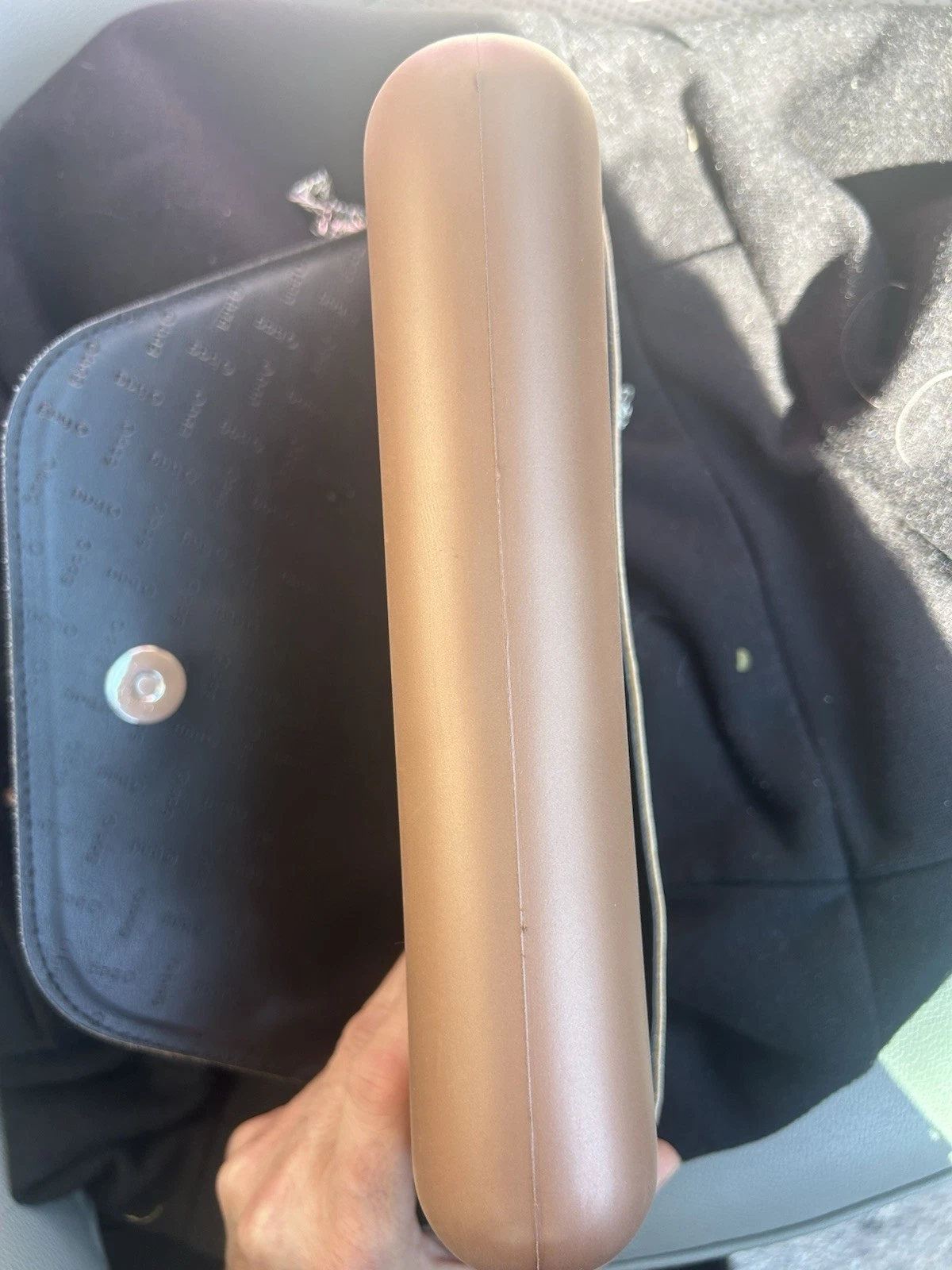 O bag Crossbody Purse Tan EVA Body w/Metallic Taupe Saffiano Flap Silver Strap - O Bag