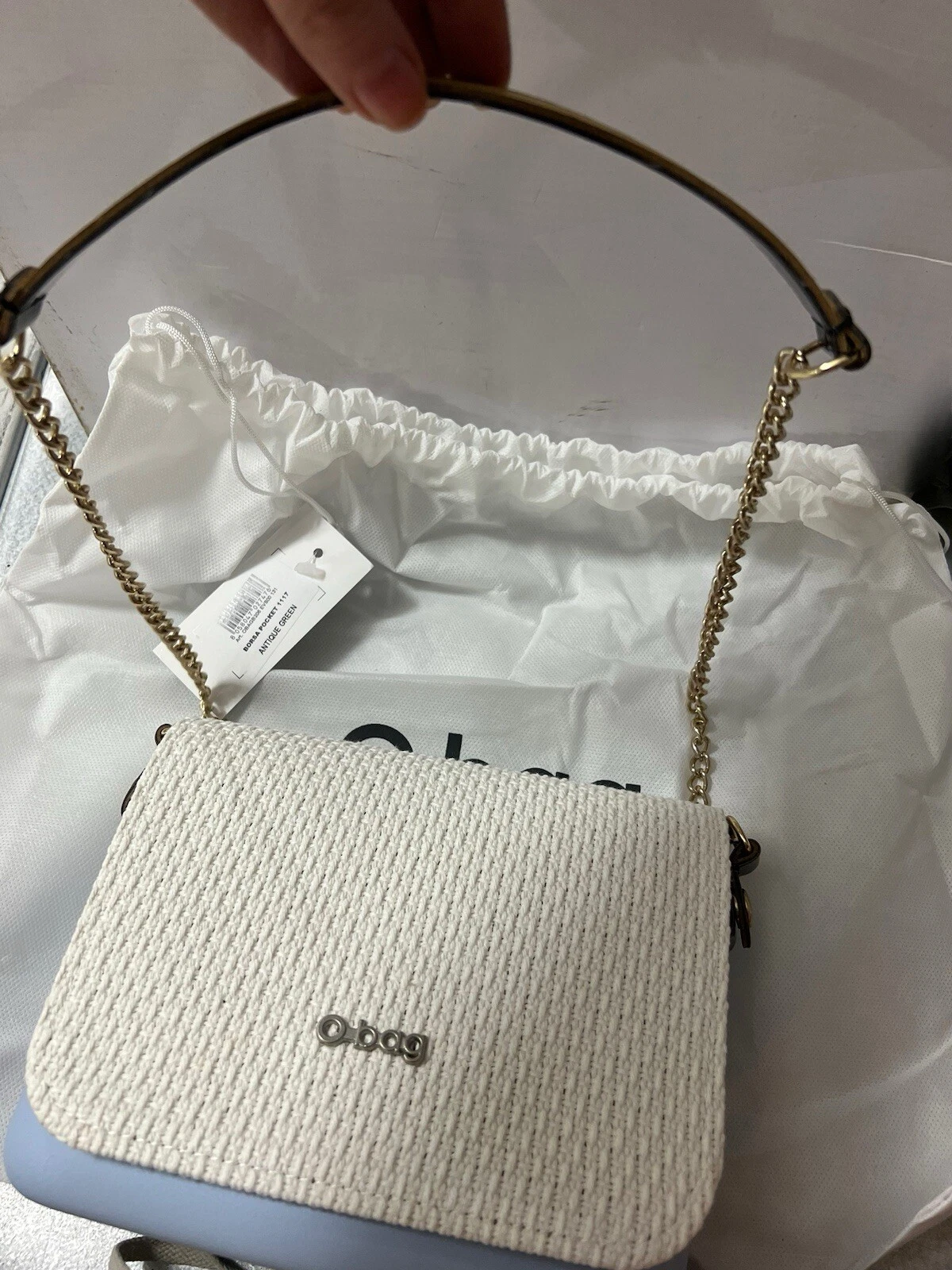 O Bag Obag Italy Eva Pocket Shoulder Bag Blue Tweed Purse Chain Strap NEW O-Bag - O Bag