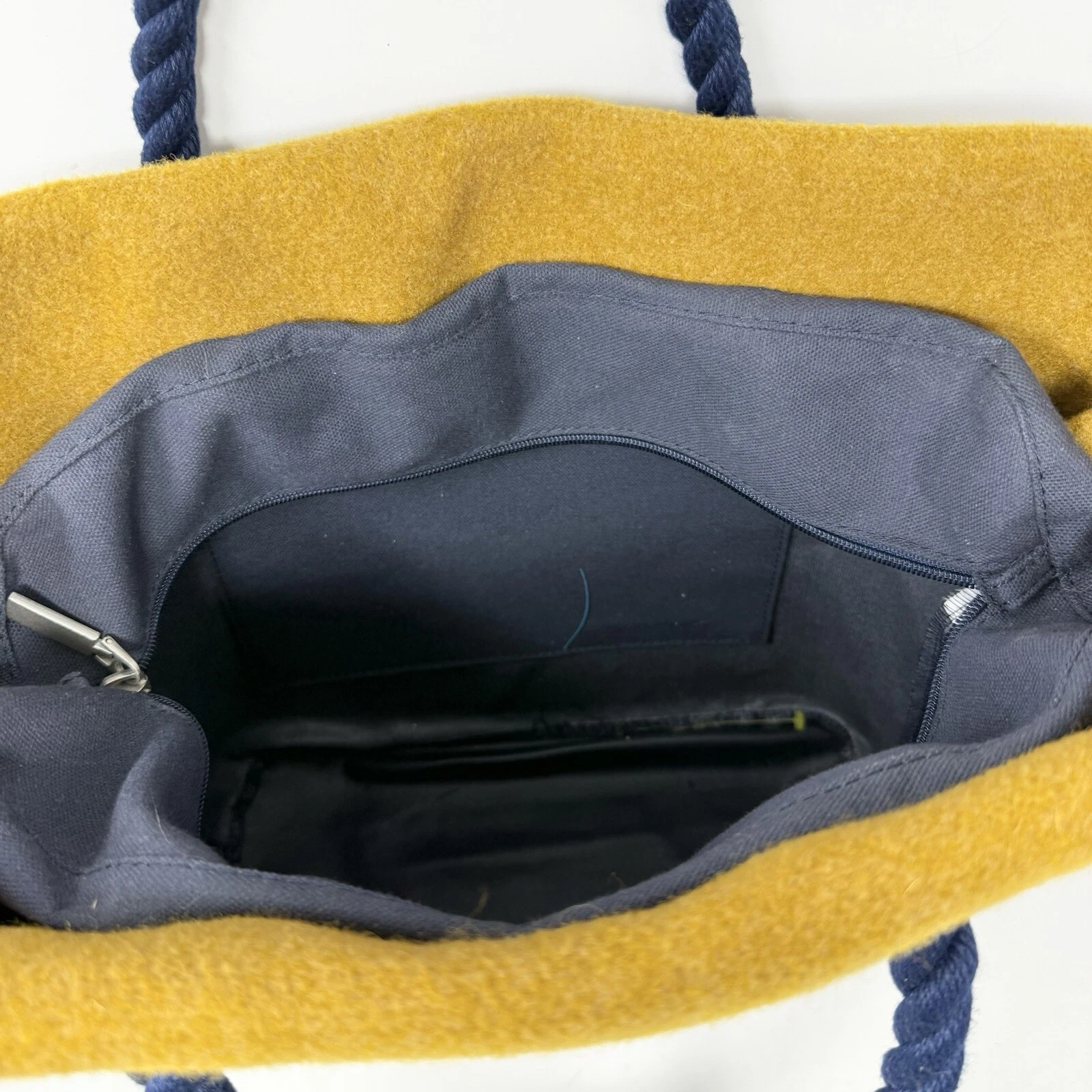 O BAG OBAG Women Tote Purse Shoulder Bag Navy Curry Yellow Rubber Zip Top Lined - O Bag