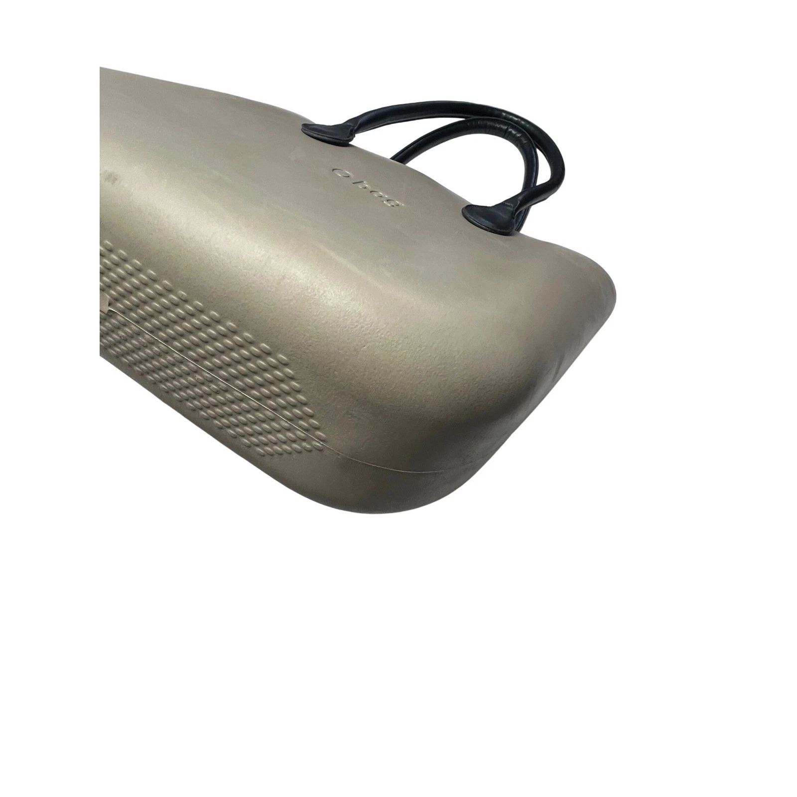 O bag Taupe Rubber Tote Bag with Black Faux Leather Handles - O Bag