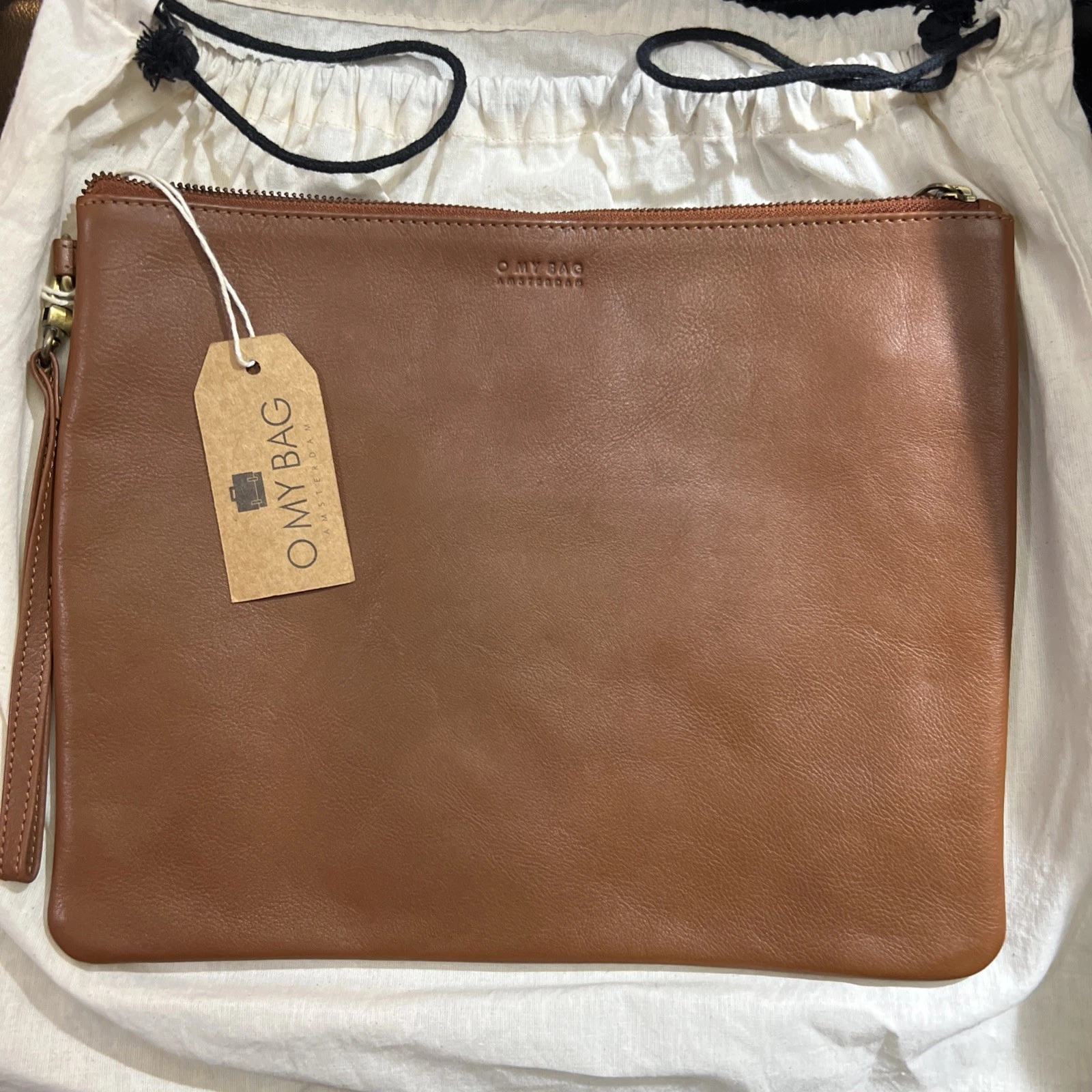 O My Bag Amsterdam Large Clutch Brown Cognac Classic Leather Wristlet Bag Wallet - O Bag