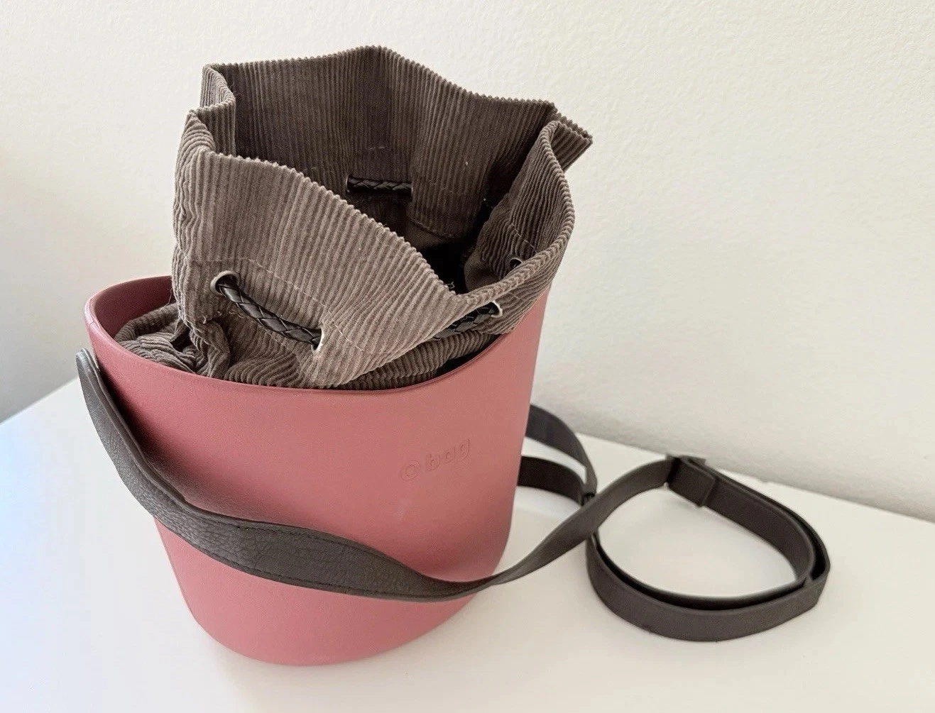 Obag Mini Dusty Rose Pink Bucket Bag With Corduroy Inner Bag & Strap Women’s - O Bag