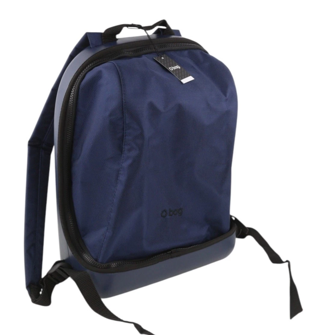 O Bag Ladies Bag OS Unisex Blue Round Backpack Front Zip Double Handle Logo - O Bag