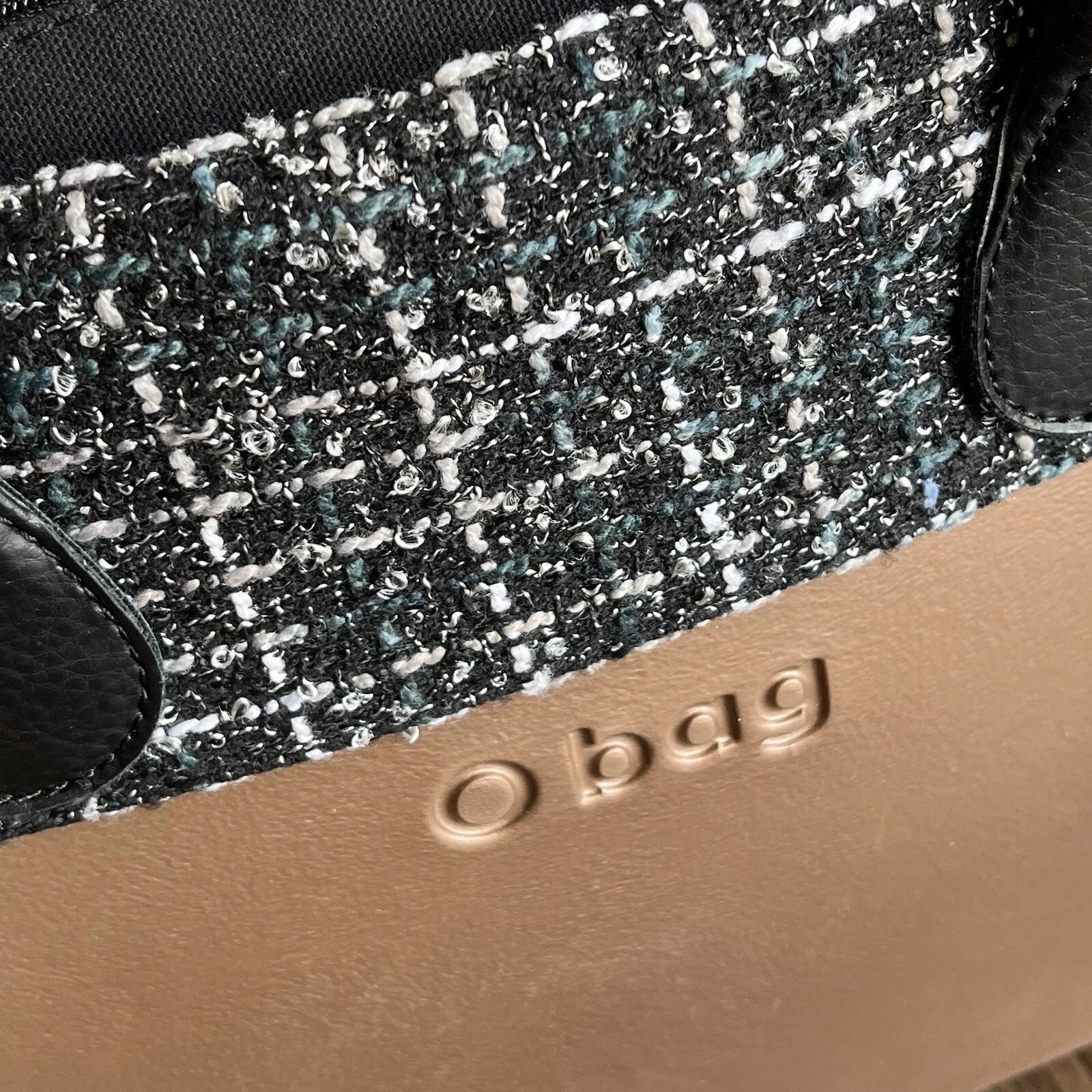 O bag Obag Italy Bronze Brown / Black Handles & Tweed Insert Tote Purse Handbag - O Bag