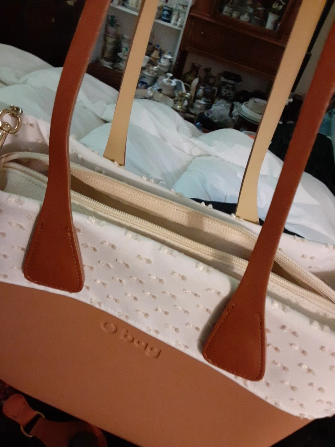 Obag 2 Way Taupe Plastic Tote Bag Italy - O Bag