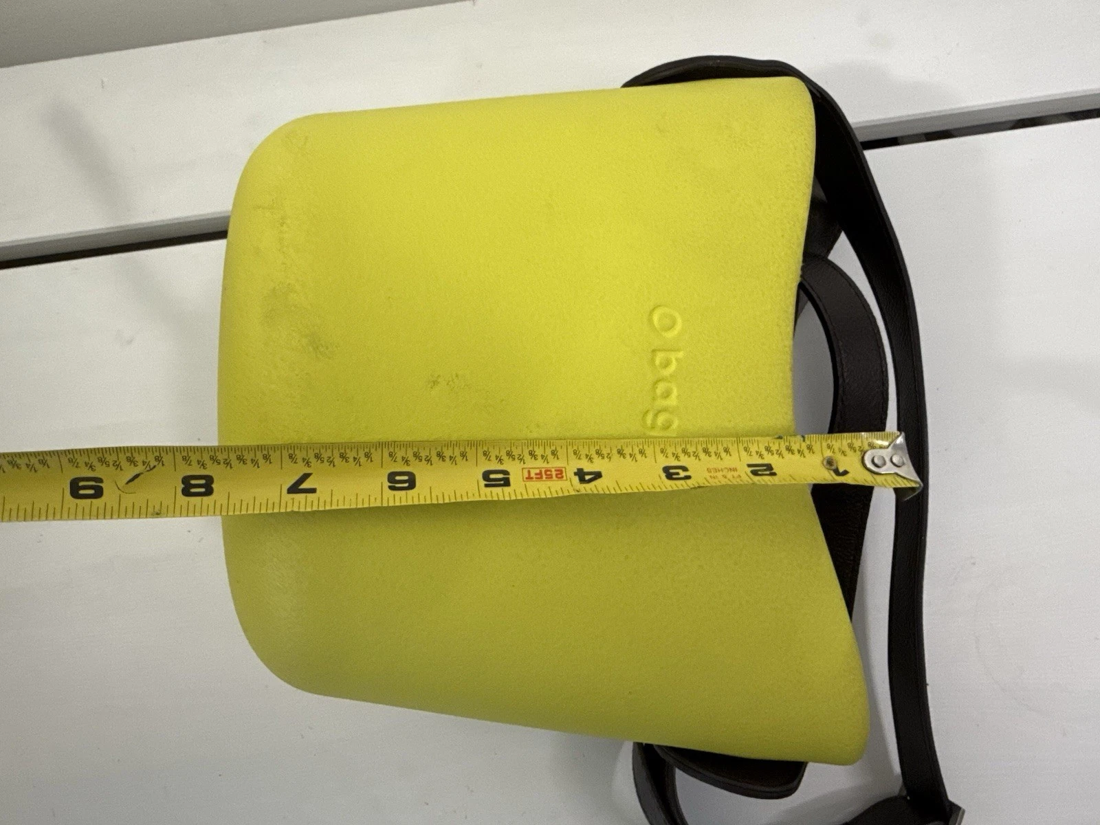 ✿ O bag Mini Bucket Bag Yellow Rubber Body Brown Leather Strap Crossbody Italy - O Bag