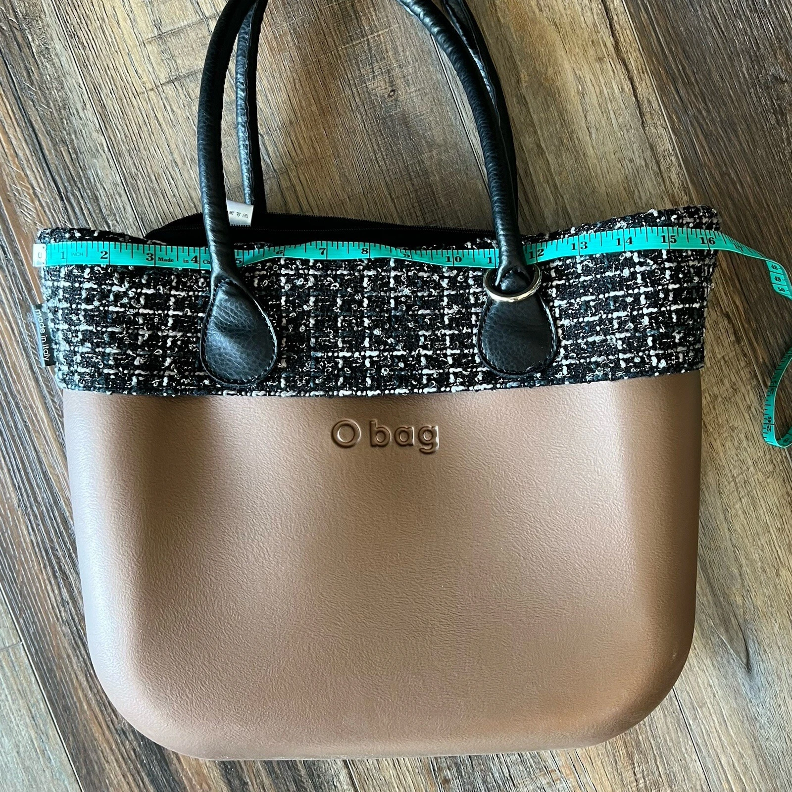 O bag Obag Italy Bronze Brown / Black Handles & Tweed Insert Tote Purse Handbag - O Bag