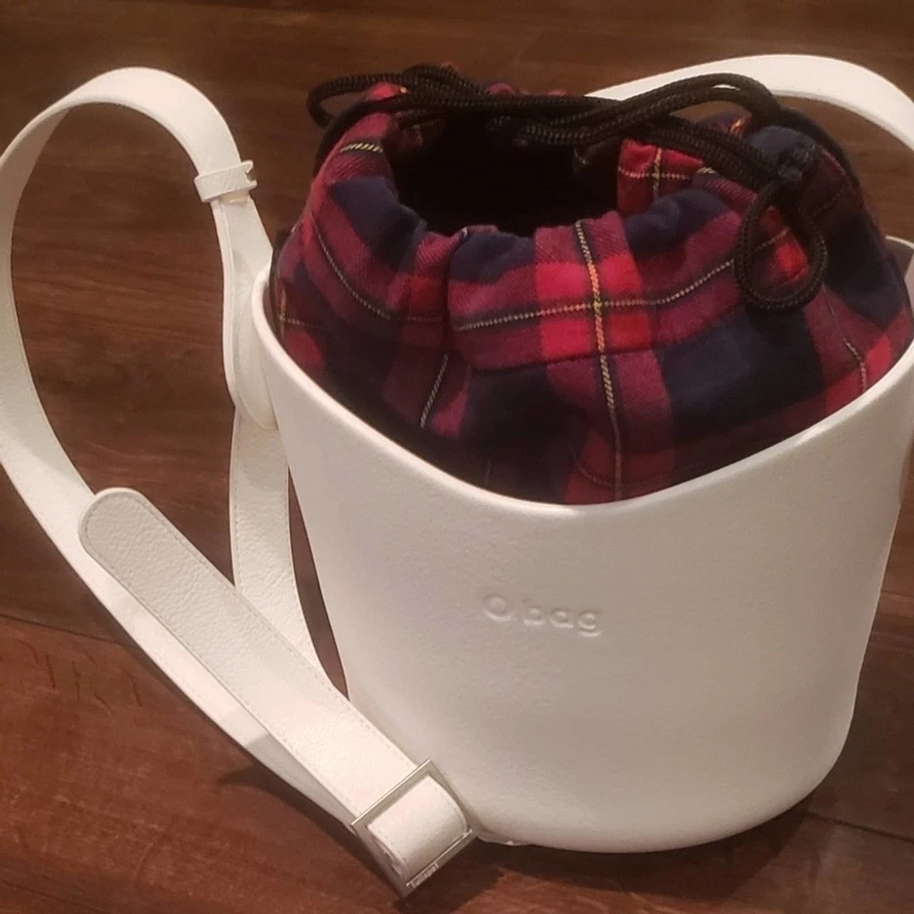 NEW! O BAG Plaid Drawstring Crossbody Bucket Purse. - O Bag