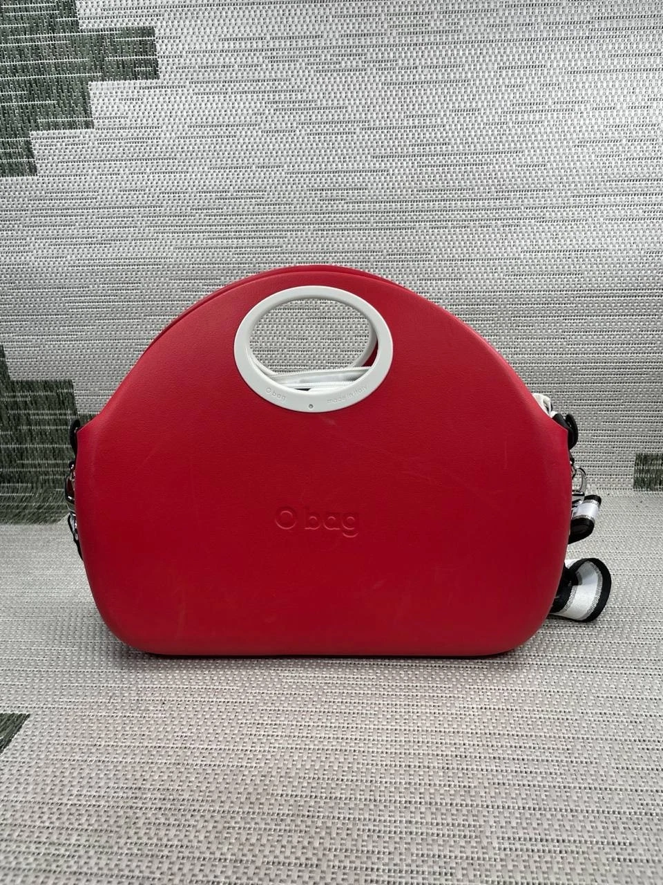 O Bag Womens Half-Moon Red Large Top Zip Detachable Adjustable Strap Crossbody - O Bag