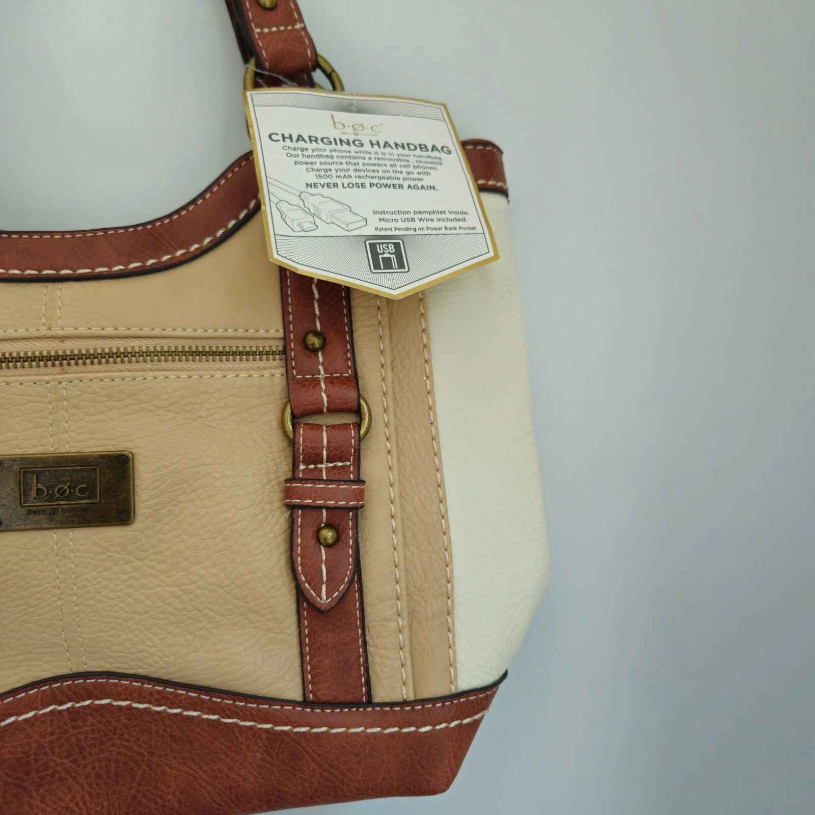 B.O.C. Crocket Power Tulip Brown Cream Tan Vegan Leather Purse Handbag - O Bag