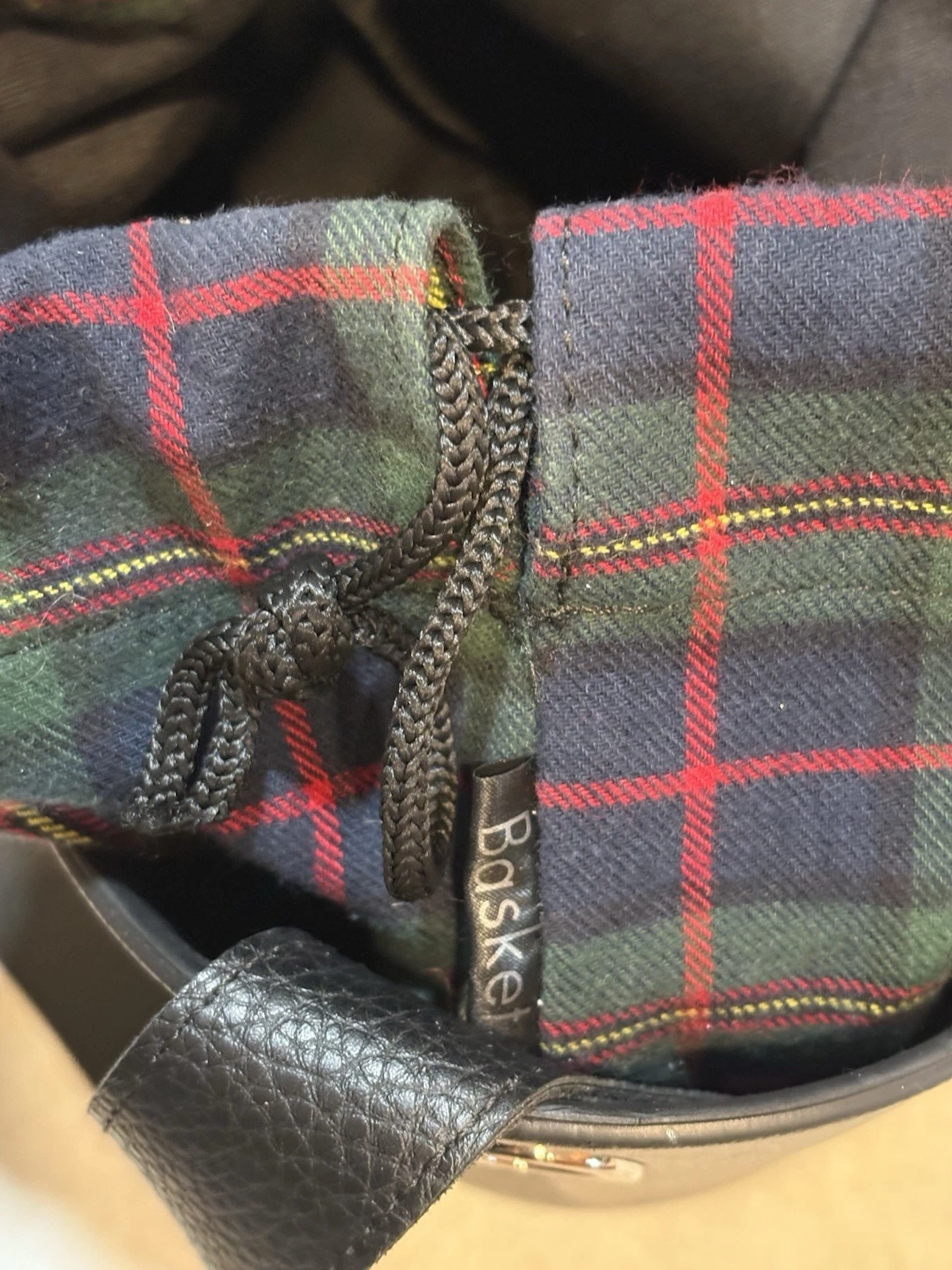 O Bag Italy Basket Tote Crossbody Purse Black Plaid Liner Drawstring New - O Bag