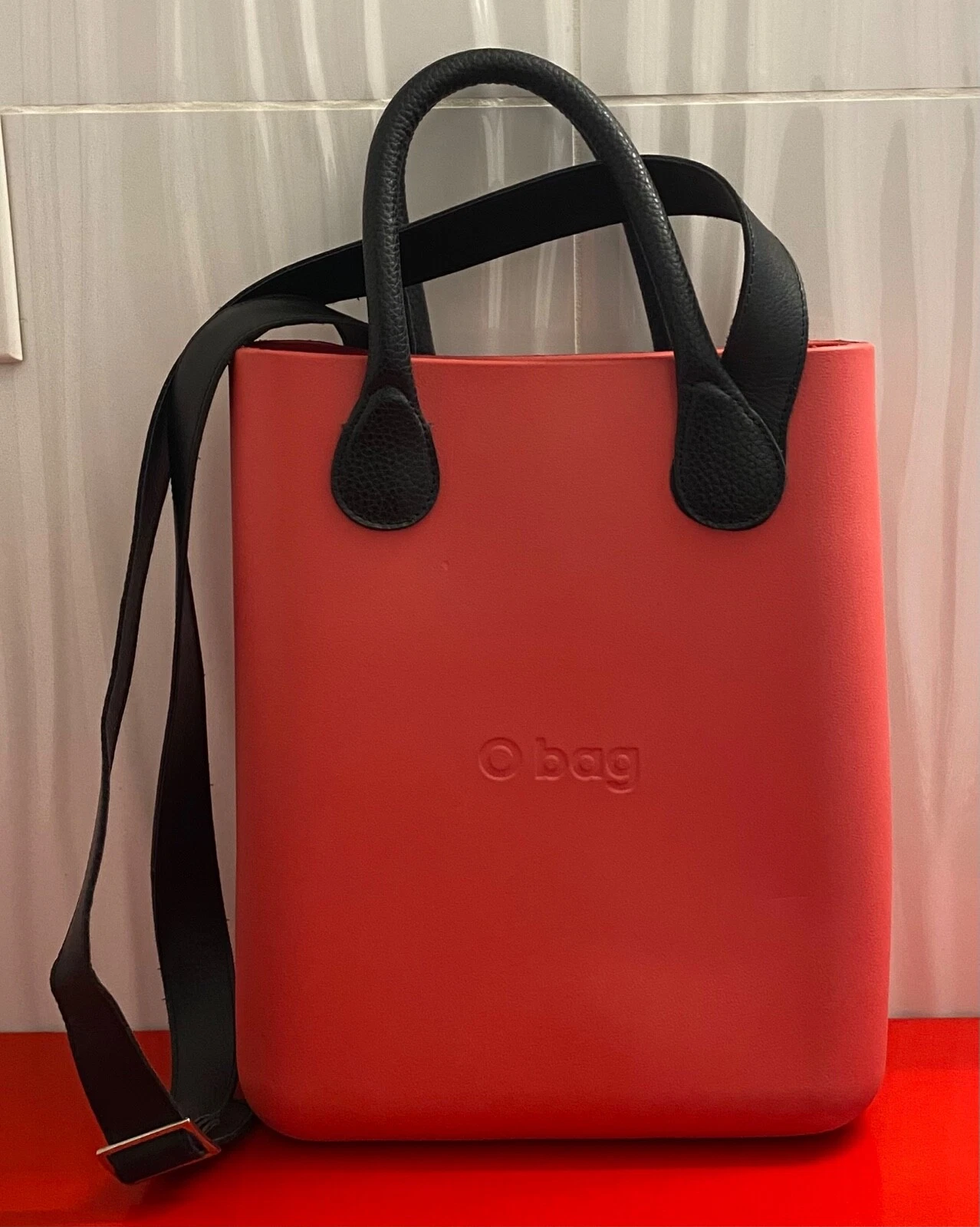 OBAG LARGE TOTE PINK, LEATHER HANDLES & SHOULDER STRAP, COTTON ZIP INSERT, ITALY - O Bag