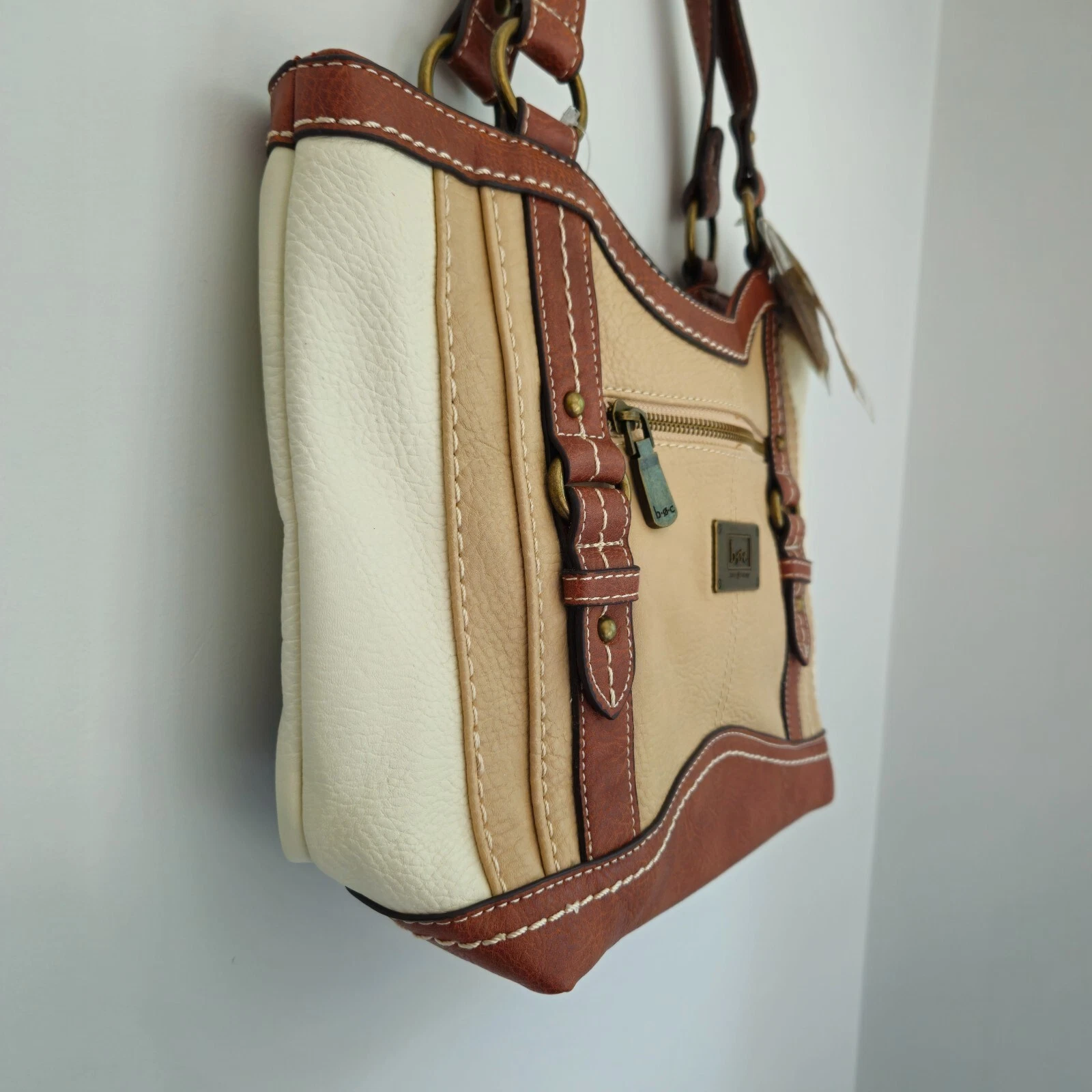 B.O.C. Crocket Power Tulip Brown Cream Tan Vegan Leather Purse Handbag - O Bag